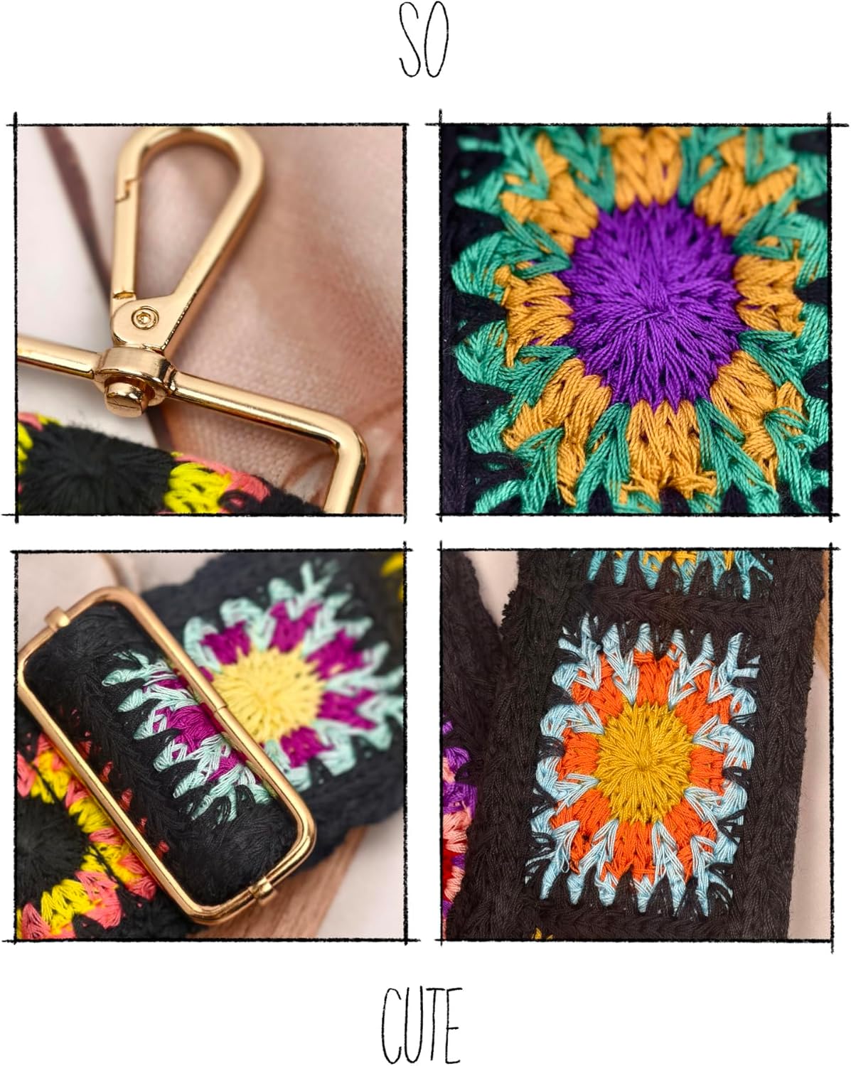 Replacement Purse Straps, 2" Crochet Flower Purse Straps Replacement Wide Adjustable Shoulder Strap for Bag Handbag - Image 5