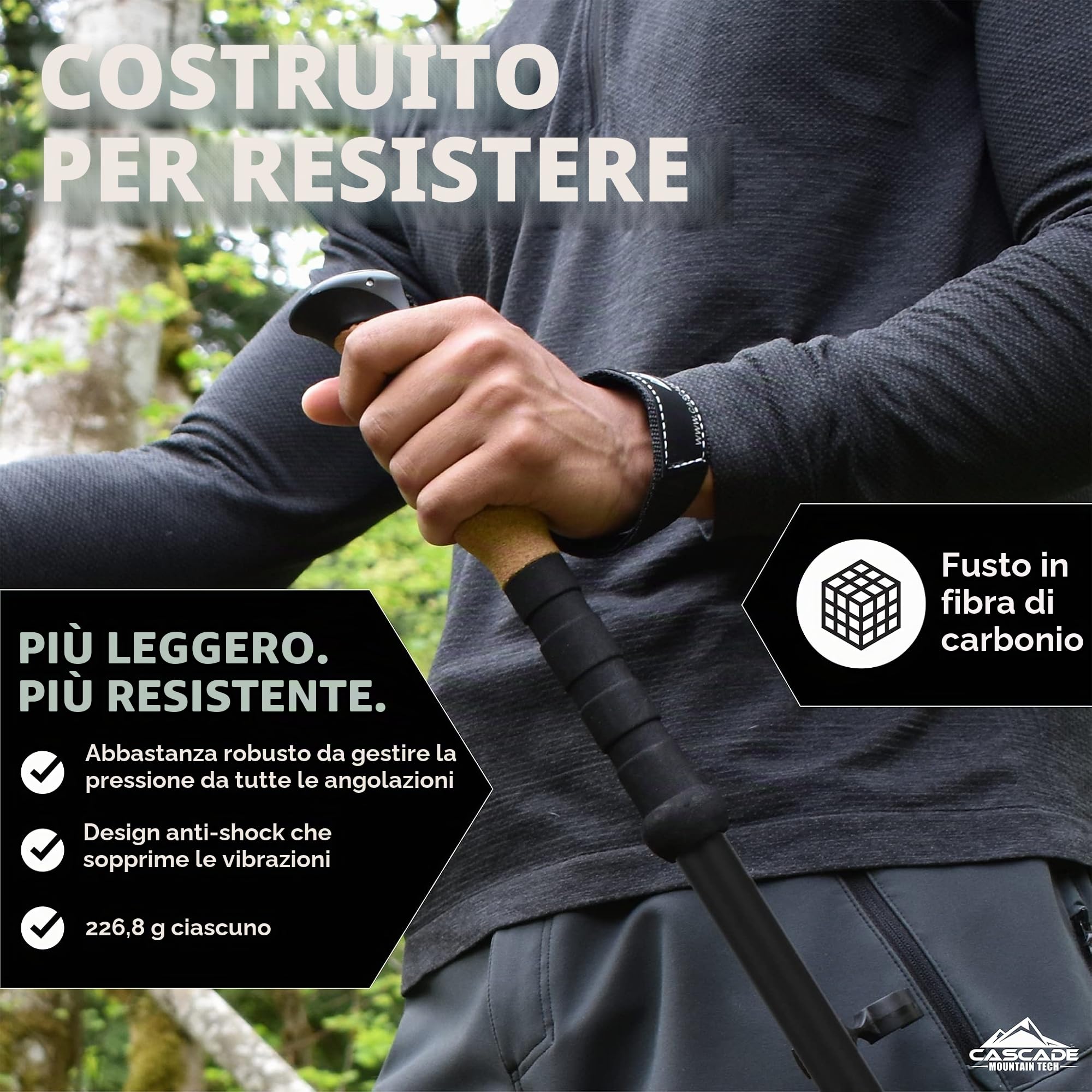 Cascade Mountain Tech - Bastoni da trekking in fibra di carbonio per passeggiate o trekking con serrature regolabili rapide (set da 2)