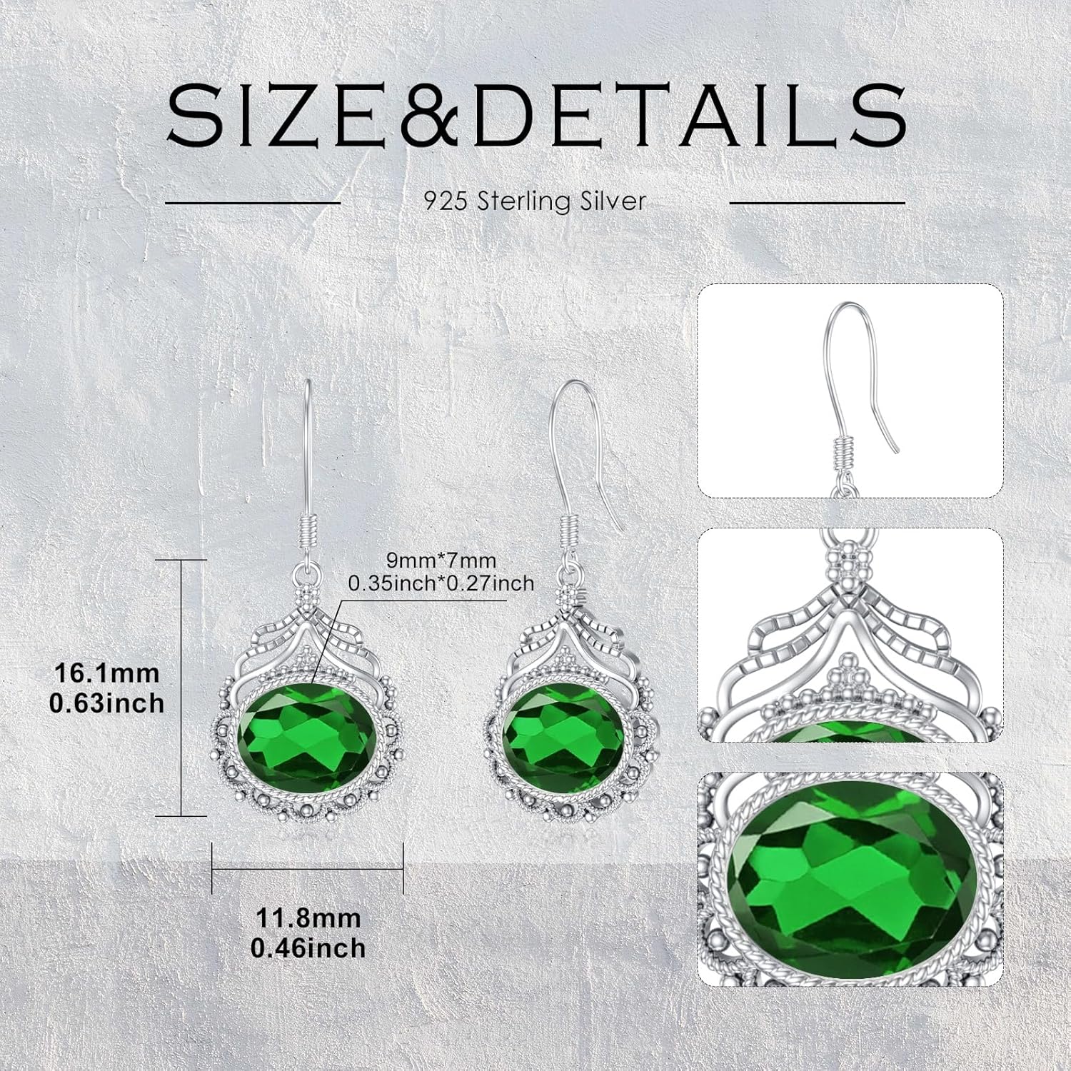 Vintage Birthstone Earrings 925 Sterling Silver Oval-Cut Gemstone Dangle Earrings for Women Her