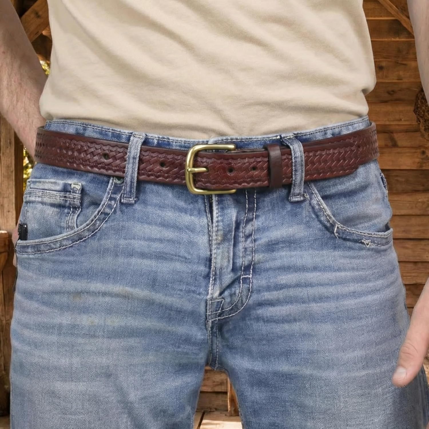 Yoder Leather Company Handmade Basketweave Bridle Leather Belt Extra Thick