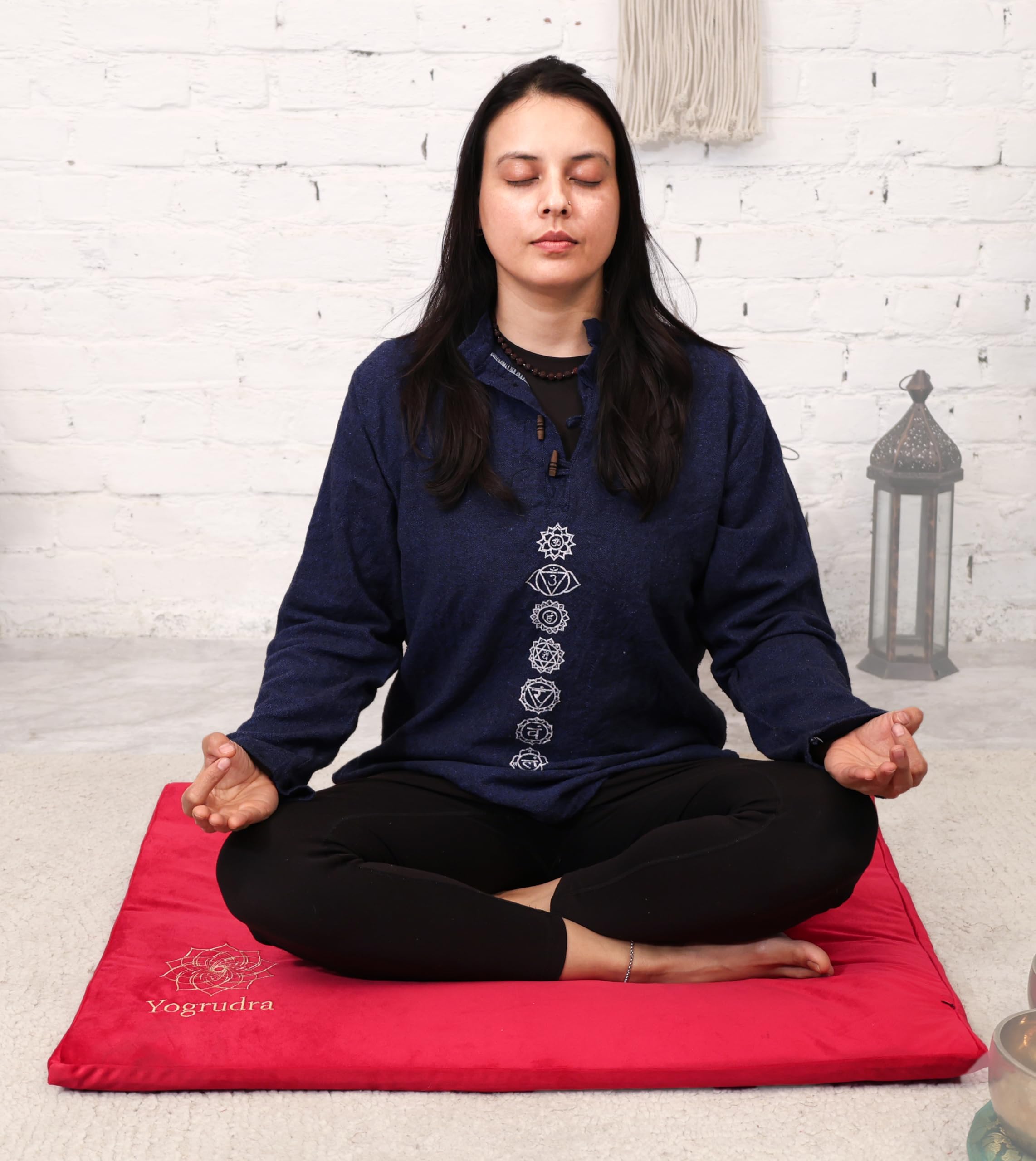 Meditation Mat - Cotton Filled Yoga and Meditation Pad | Meditation Cushion for Kneeling and Sitting Support | Large Rectangular Sitting Floor Pillow |Red |-image-3