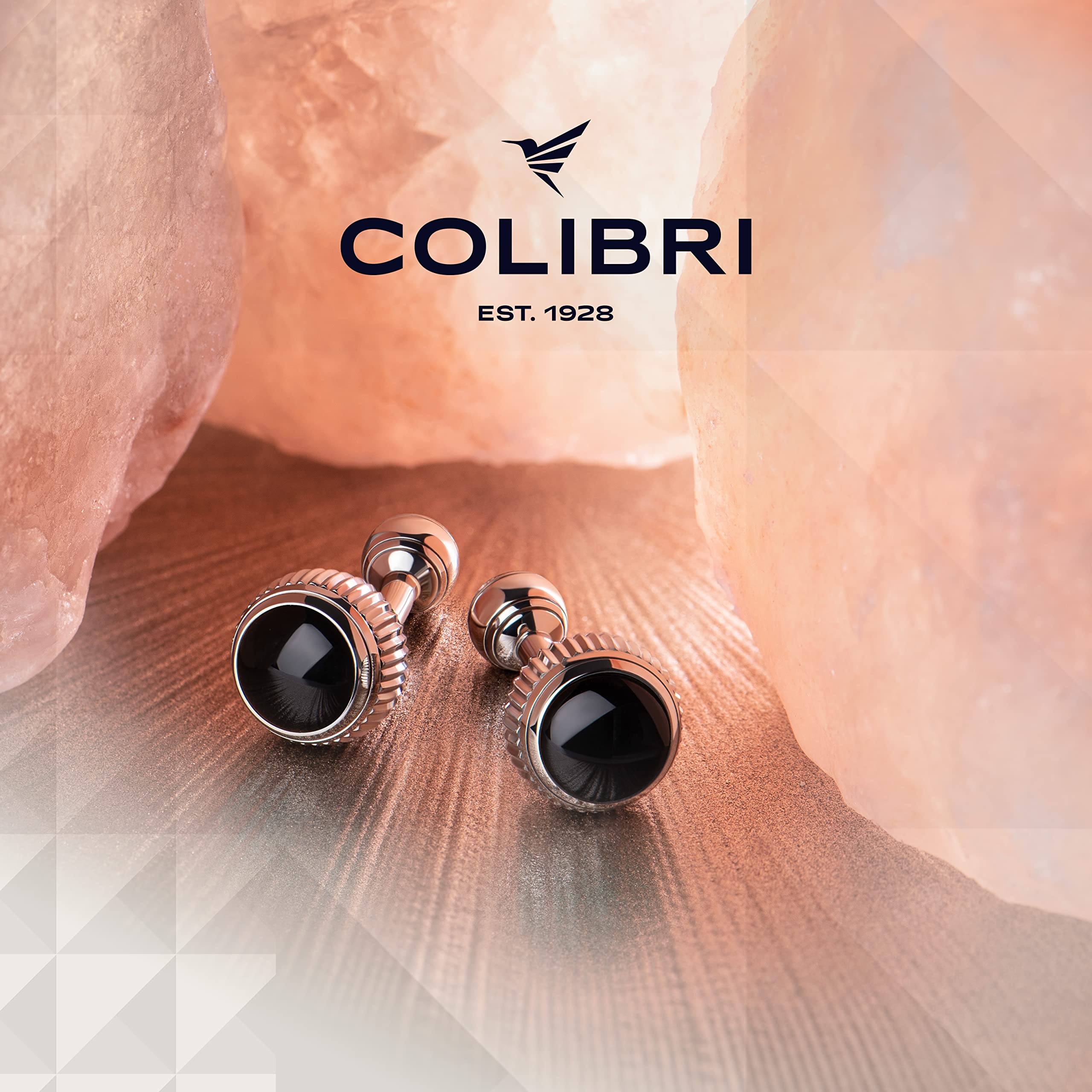 Colibri - Gemelli da uomo Hamilton - Gemelli da polso di design con inserti in pietre naturali - Chiusura a sfera - Acciaio inossidabile lucido/placcato oro rosa - Confezione regalo