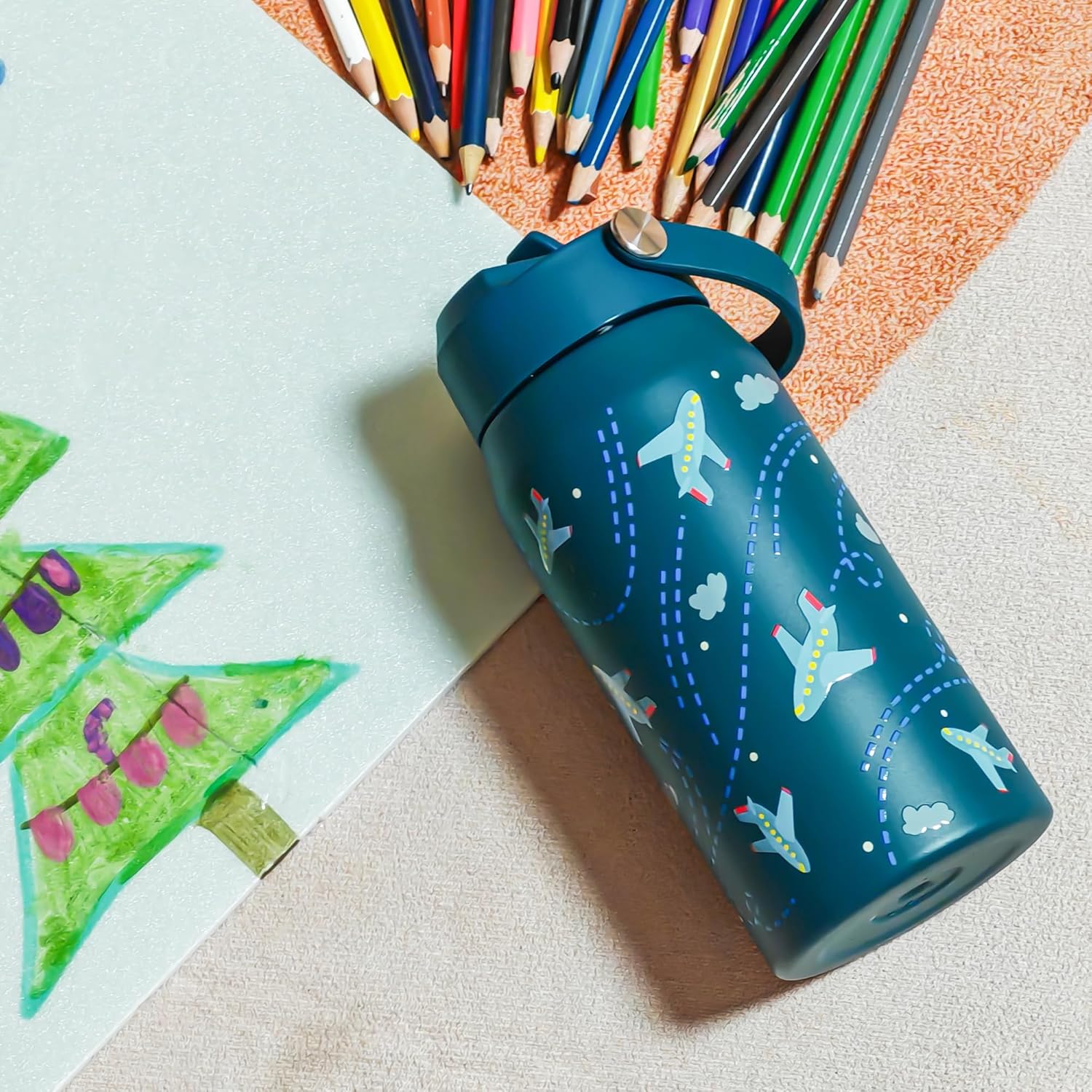 OLDLEY kids Water Bottle - 18oz Insulated Stainless Steel - Wide Straw Lid, Non Spill, Leakproof, Kids Water Bottle for School,Airplane - Image 2