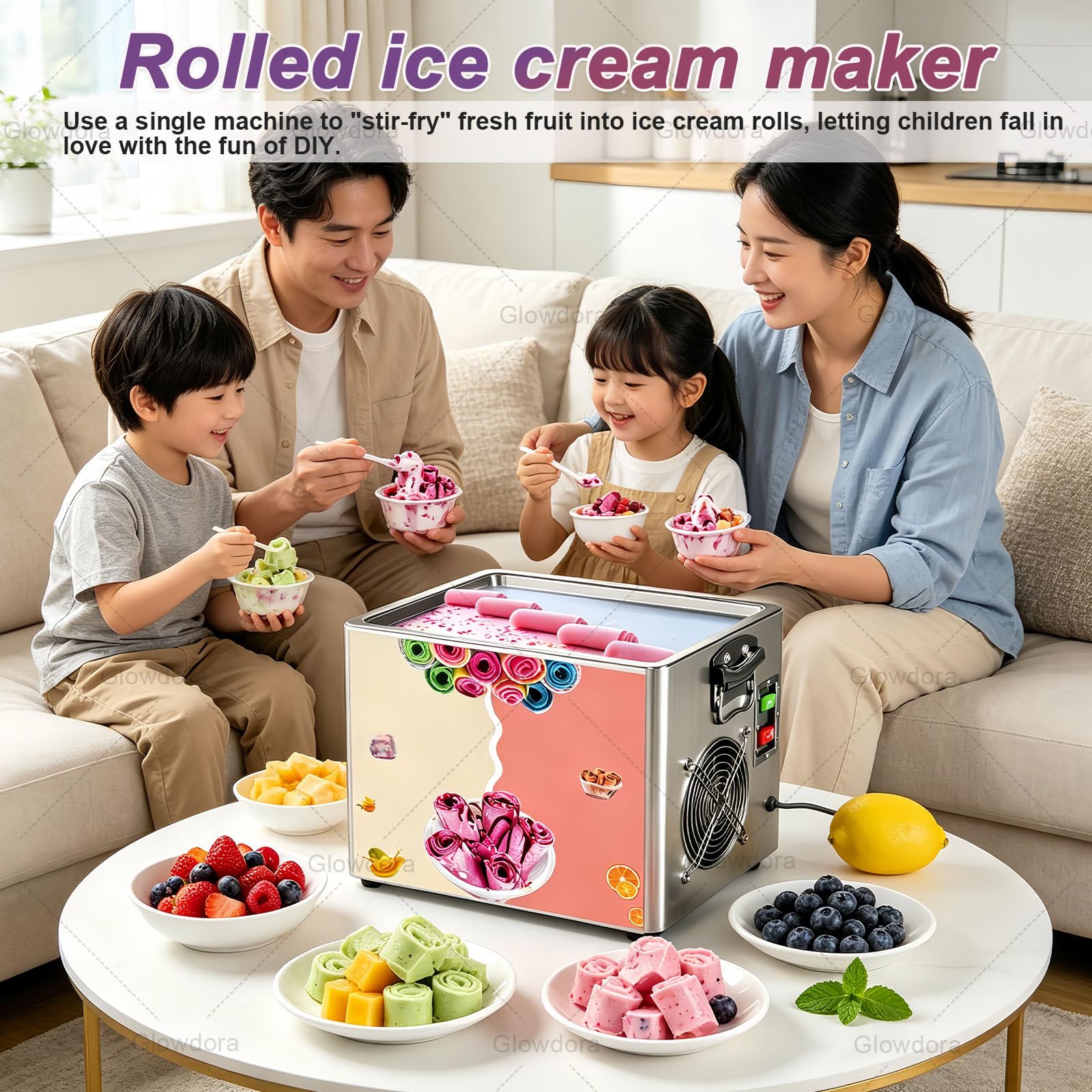 Macchina Professionale Elettrica da Banco in Acciaio Inox per Gelato Arrotolato (Fried Ice Cream), Yogurt E Smoothie, per Negozi, Bar, Ristoranti E Uso Domestico