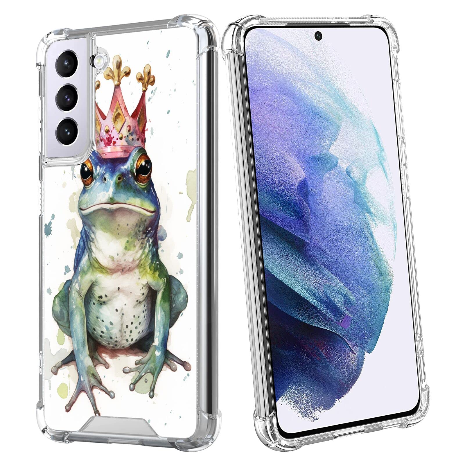 SHENCANG BLUE Case for Samsung Galaxy S21+ with Anime Frog Watercolor YY10 Pattern Clear Frame Slim Transparent Soft TPU Shock-Proof Four Corners Reinforced Mobile Phone Case