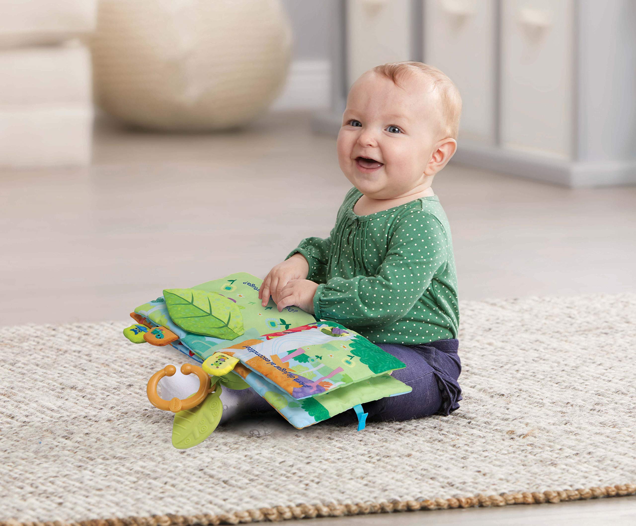 VTech-Baby Mi Primer Cuento Texturas y descubrimientos, Libro Infantil de Tela, Bebés +3 Meses, Descubre la Naturaleza y los Animales, estimula Sentido del Tacto, Anilla para Colgar, Versión ESP