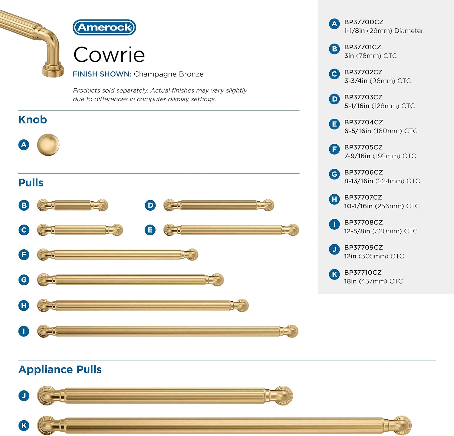 Amerock Cowrie 12-5/8 inch (320mm) Center-to-Center Champagne Bronze Cabinet Pull, BP37708CZ