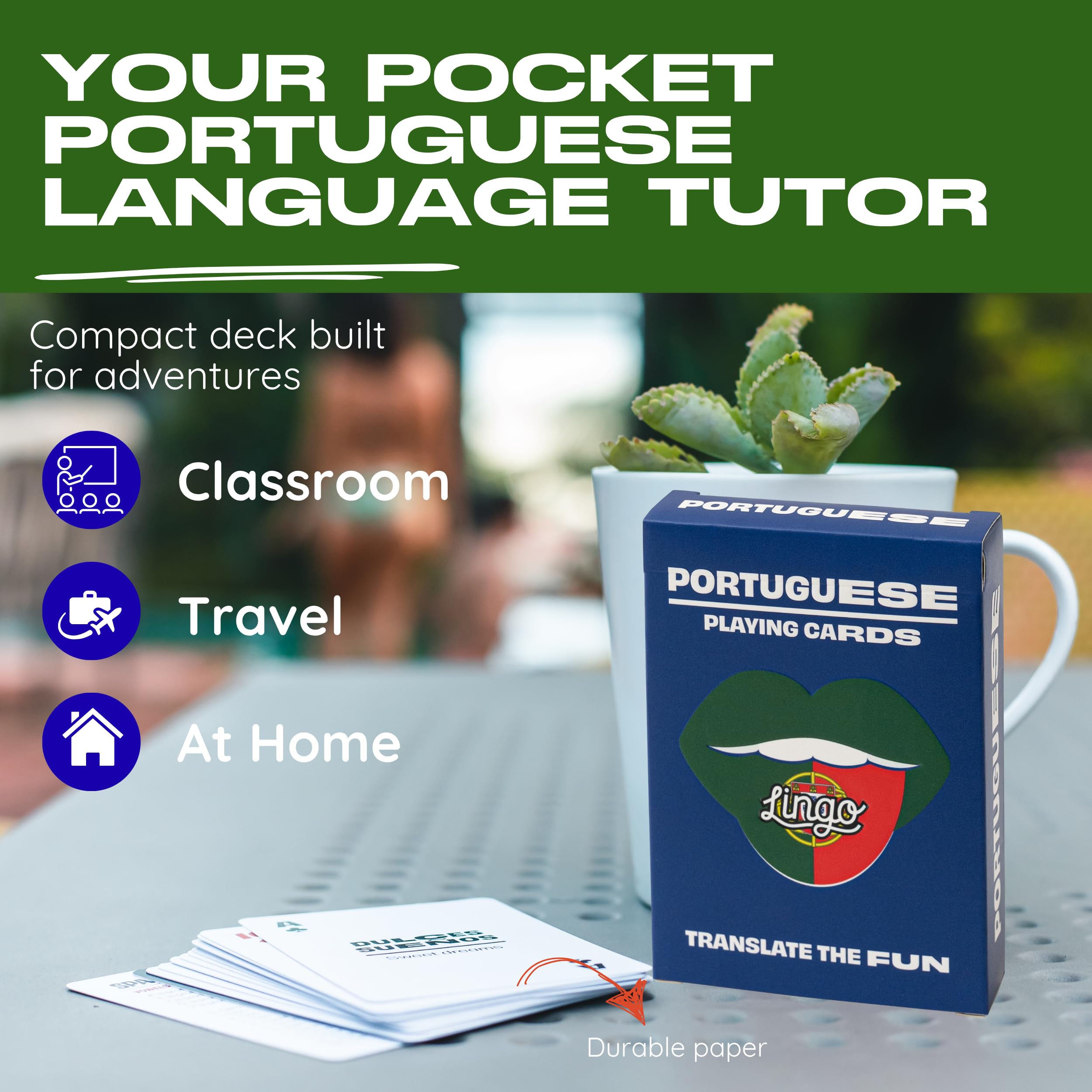 Portuguese Lingo Playing Cards | Travel Flashcards | Learn Portuguese Vocabulary in A Fun & Easy Way | 52 Essential Translations