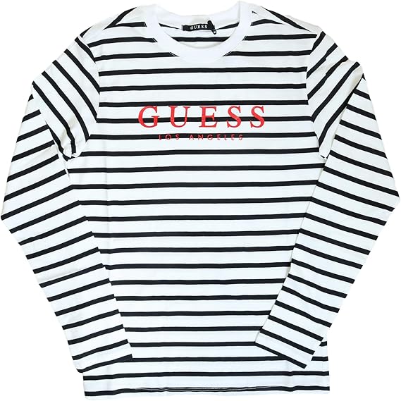 Amazon Co Jp Guess ゲス メンズ クルーネック 長袖 Tシャツ ボーダー ロゴ Mi2k94ls ブラック ネイビー レッド S ブラック ホワイト ファッション
