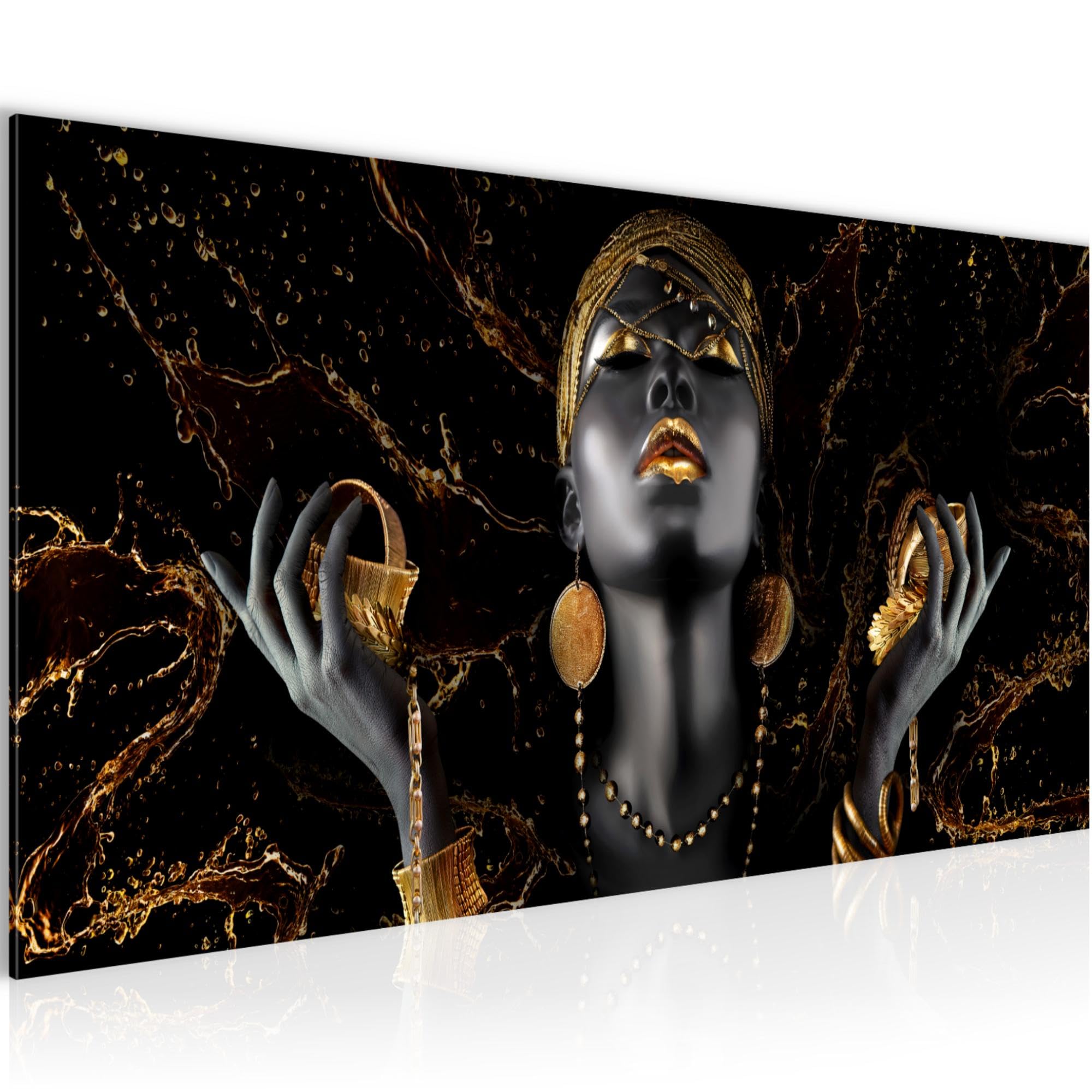 Runa Art Cuadro Decorativo Mujer africana Moderno Cuadro Lienzo no Tejido para Sala Oro negro Fashion Beauty 045412a