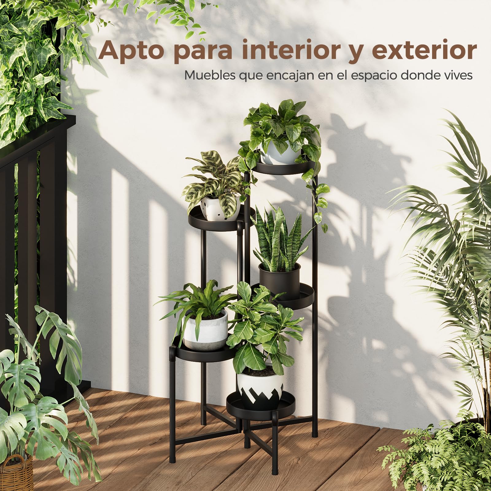 Bamworld Soporte Plantas Interior y Exterior de Metal Negro para Múltiples Plantas ,Estantería Metálica Plegable 5 Niveles para Jardín, Balcón, Patio | Estanterías Metálicas, Jardineras de Balcón