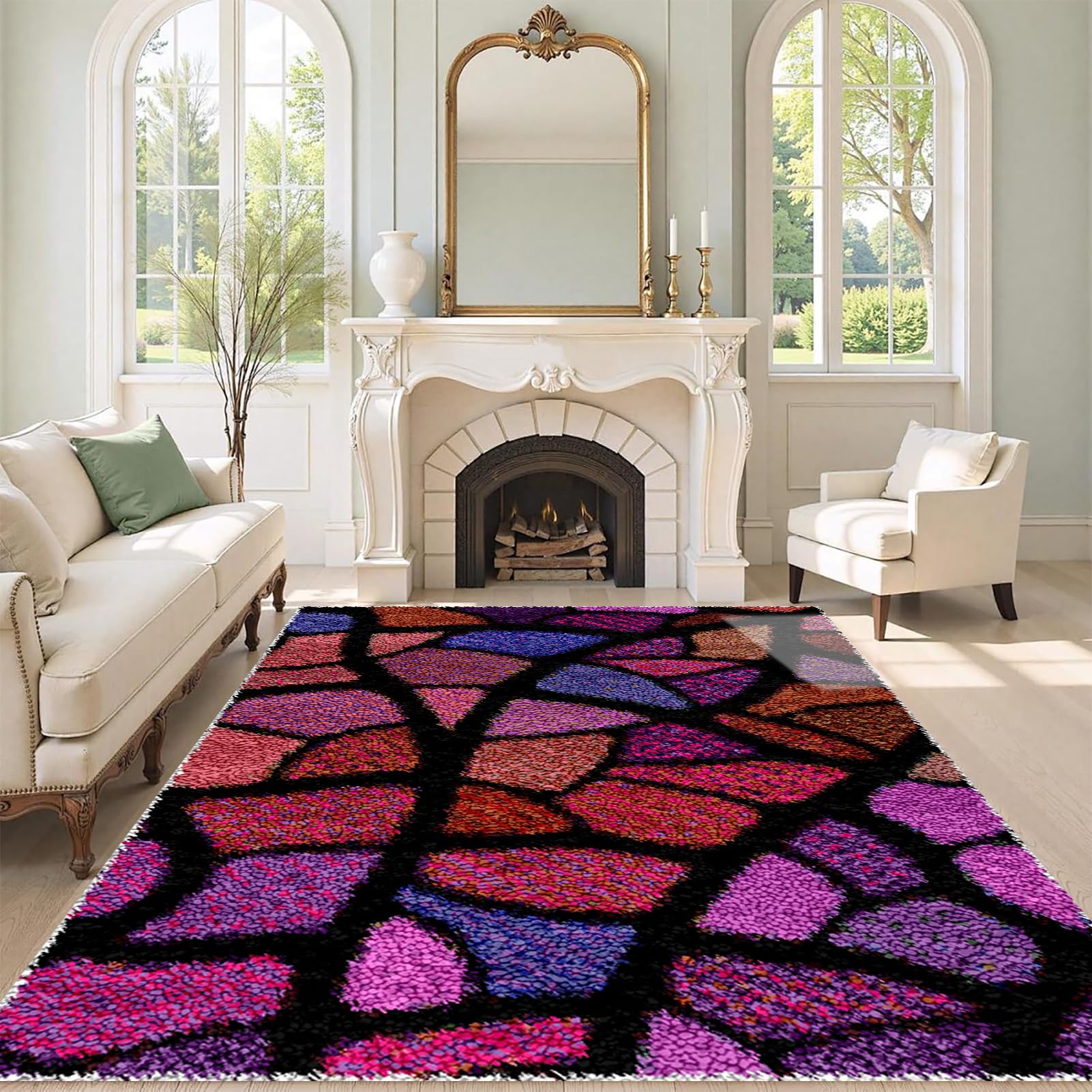 QUIYAEZY Large Latch Hook Kits for Adults, Latch Hook Rug Kits 75 x110 cm Tapestry Kits Rug for Beginners, Pre-Printed Pattern Embroidery Carpet Home Decoration, Rug Making Kit for Beginners