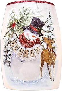 Stony Creek Joyful Snowman with Deer Lighted Glass Vase 5.5"" x 4.1"" x 4.1"" Christmas, Holiday, White