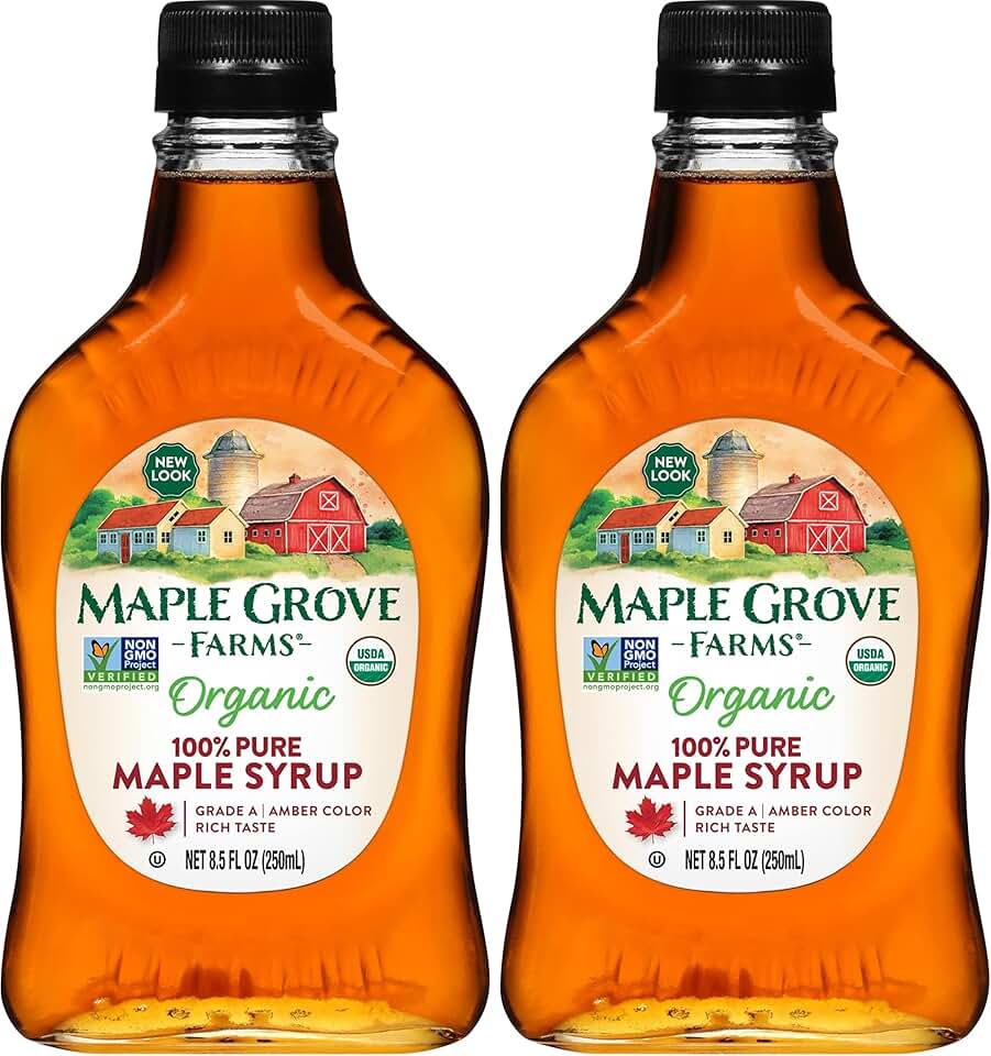 Maple Grove Farms Organic Pure Maple Syrup, Grade A Amber, 8.5 Ounce, (Pack of 2)