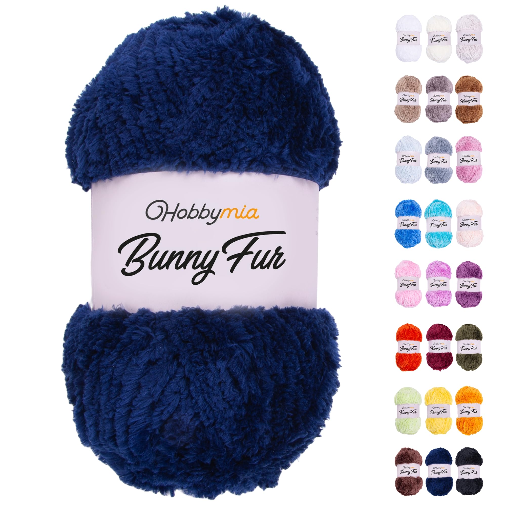 HobbyMia Bunny Faux Fur Fluffy Yarn – Bulky Chunky Plush Yarn for Knitting & Crochet – 100g / 109yds – Soft Fuzzy Eyelash Yarn (Navy Blue, 1 Skein)