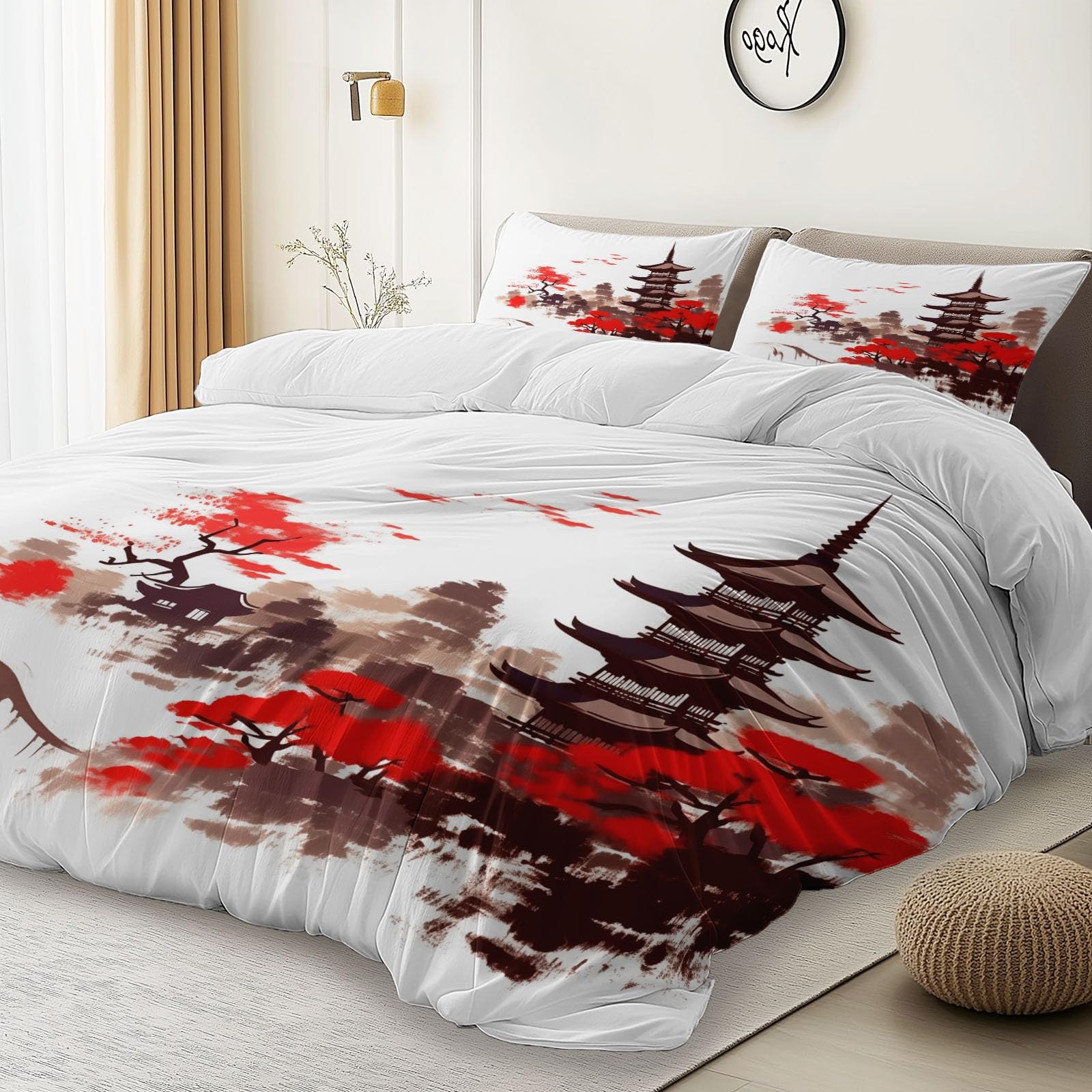 Zestaw pościeli, orientalna wieża stylowa, elementy kwiatowe, miękki nadruk, szczotkowana mikrofibra, poszewka na kołdrę z poszewkami na poduszki 260 x 220 cm, prezenty dla mamy, dekoracja sypialni