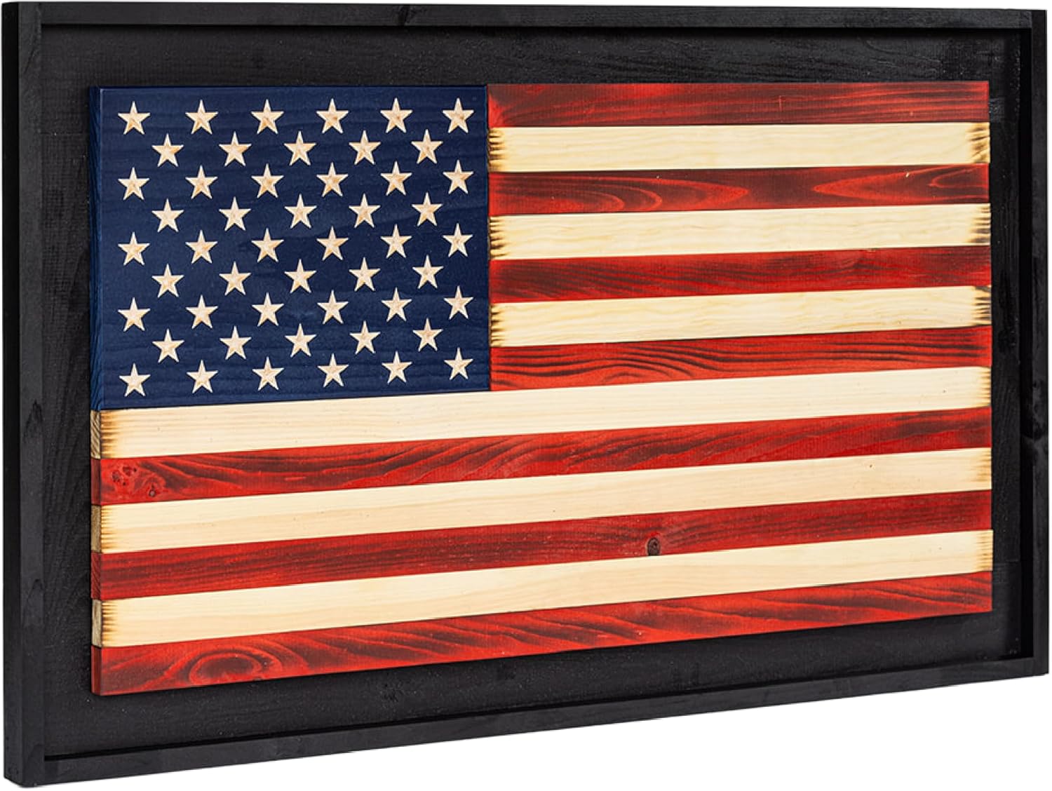 Flags of Valor Freedom Series Wooden American Flag | US Flag Wall Decor, Patriotic Wall Art, Made in USA by Veterans, Ready to Hang, Man Cave Room Decor for Men (Medium Framed, 25"H x 41"W)