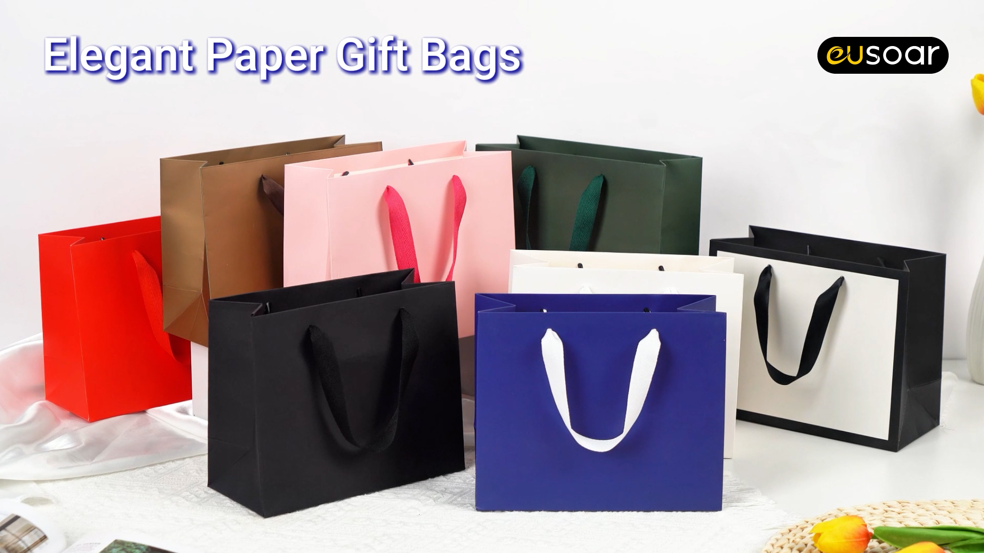 Sacchetti Regalo Di Carta Neri Con Manico – 10 Pezzi, 250 G/m², Medi (27x8x21 Cm), Per Compleanni, Matrimoni E Feste