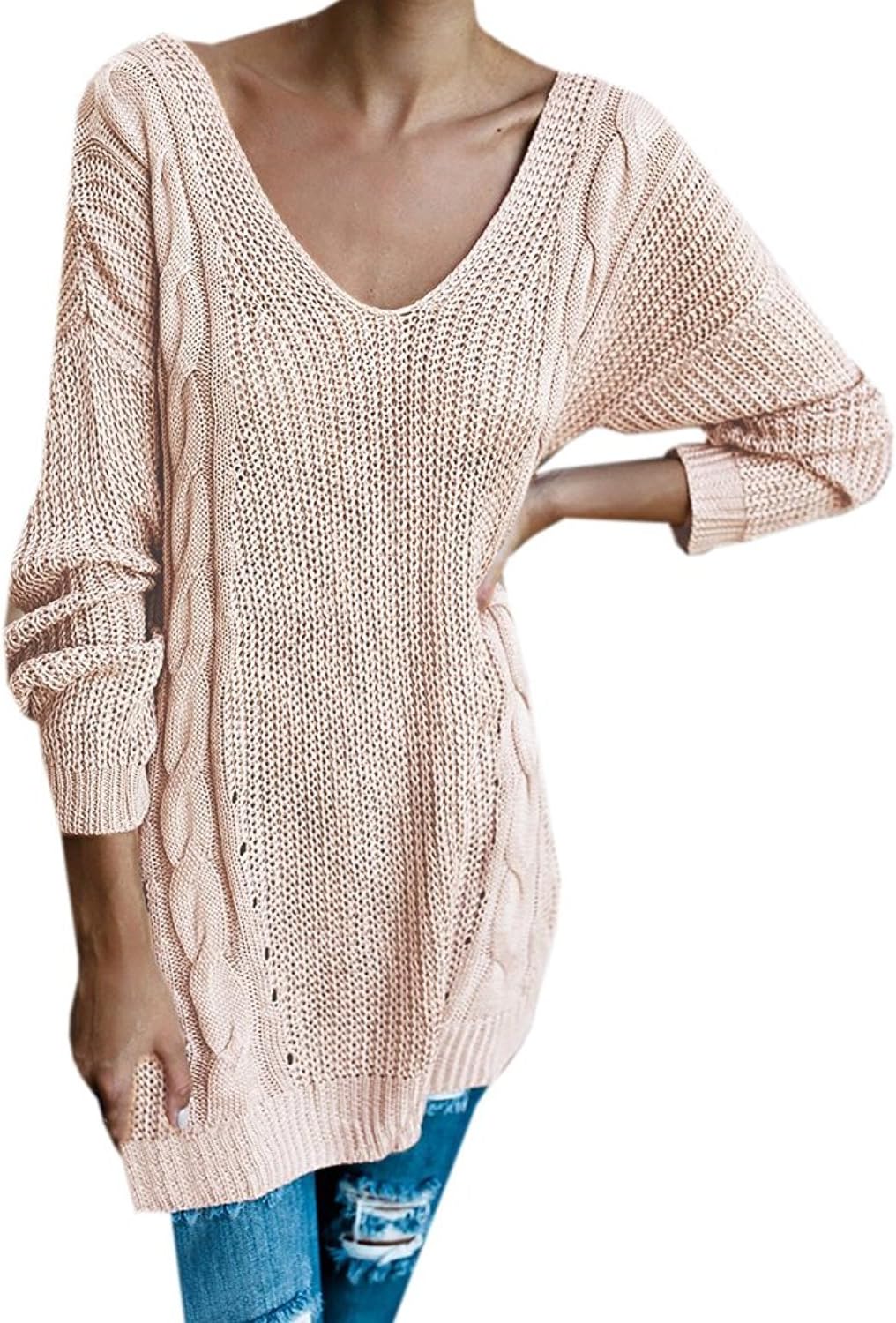 Bering Strait Women's V Neck Criss Cross Sweater Slouchy Oversized Cable Knit Sweaters