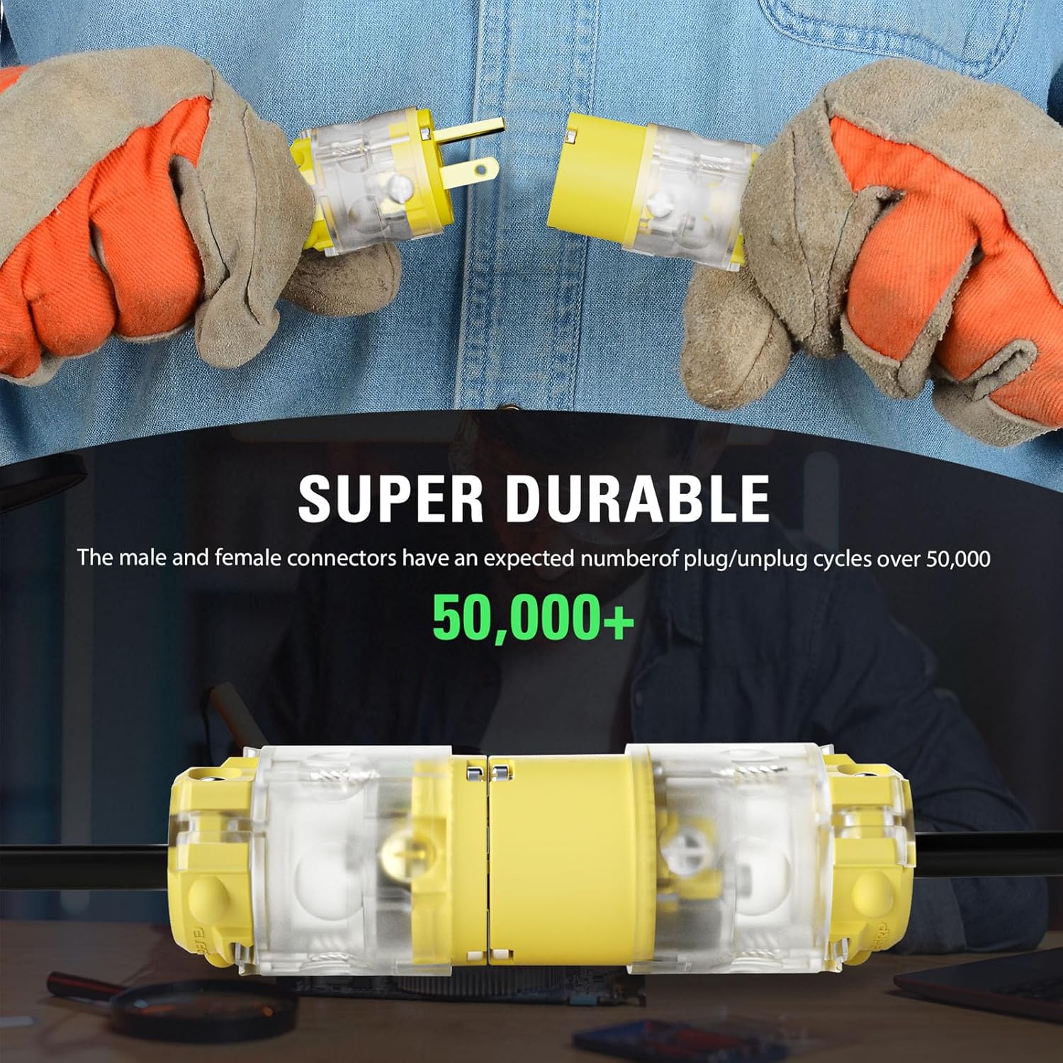 5 Pack 20 A 125V Lighted Extension Cord Replacement Ends,20 amp Plug Straight Blade Electric Plugs Replacement, Female NEMA 5-20R,2 Pole 3 Wire Plug Replacement Grounding,UL Listed