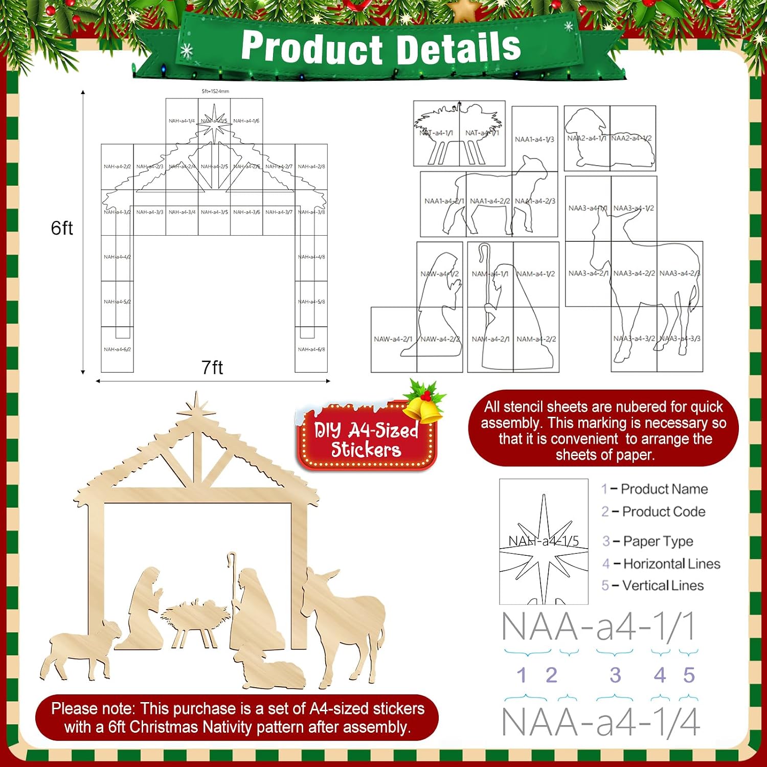 DIY 4-6ft Christmas Nativity Scene Silhouette Sticker Template Set Decoration for Wooden PP Board Cutting Tracing for Holiday Outdoor Indoor Lawn Patio Pathway Garden (Jesus)