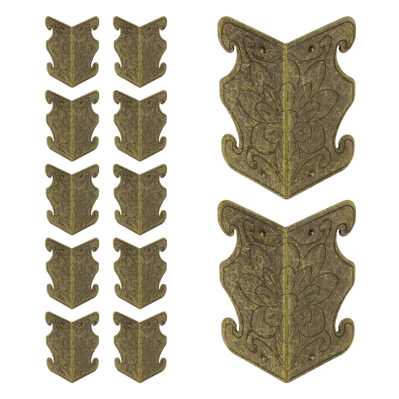 sourcing map 12 Pcs Baseboard Corner Protectors, Skirting Board Corner Protectors, Vintage Metal Corner for Furniture Table Cabinet Jewel Cases Decorative, Bronze