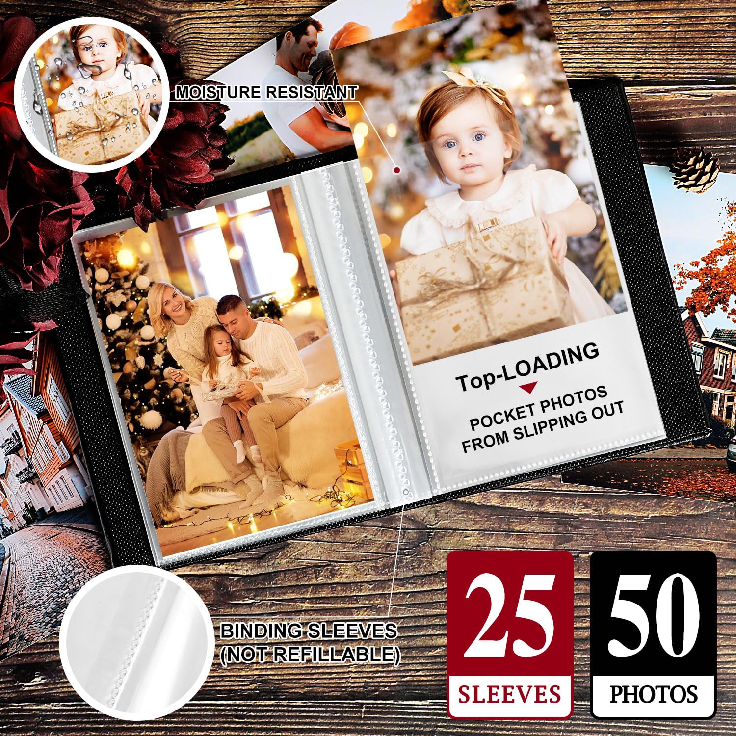 Lanpn Lino Album Fotografico 10x15 50 Tasche 2 Confezioni, OUR MEMORIES Piccolo Mini Biancheria Album Foto Portafoto Verticale Tascabile Tasca (Rosso)