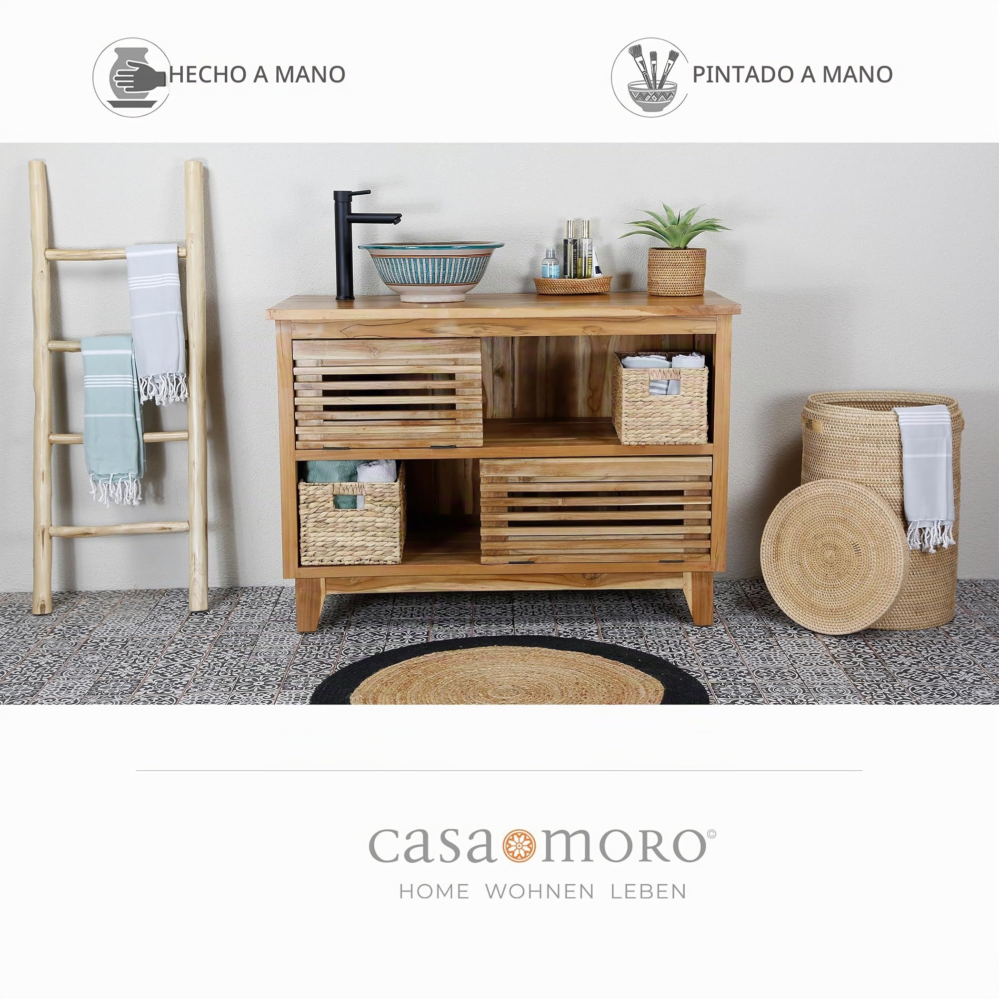 Casa Moro Lavabo de cerámica para baño y aseo de invitados, lavabo empotrable sin orificio para grifo y sin rebosadero/bufanda redonda