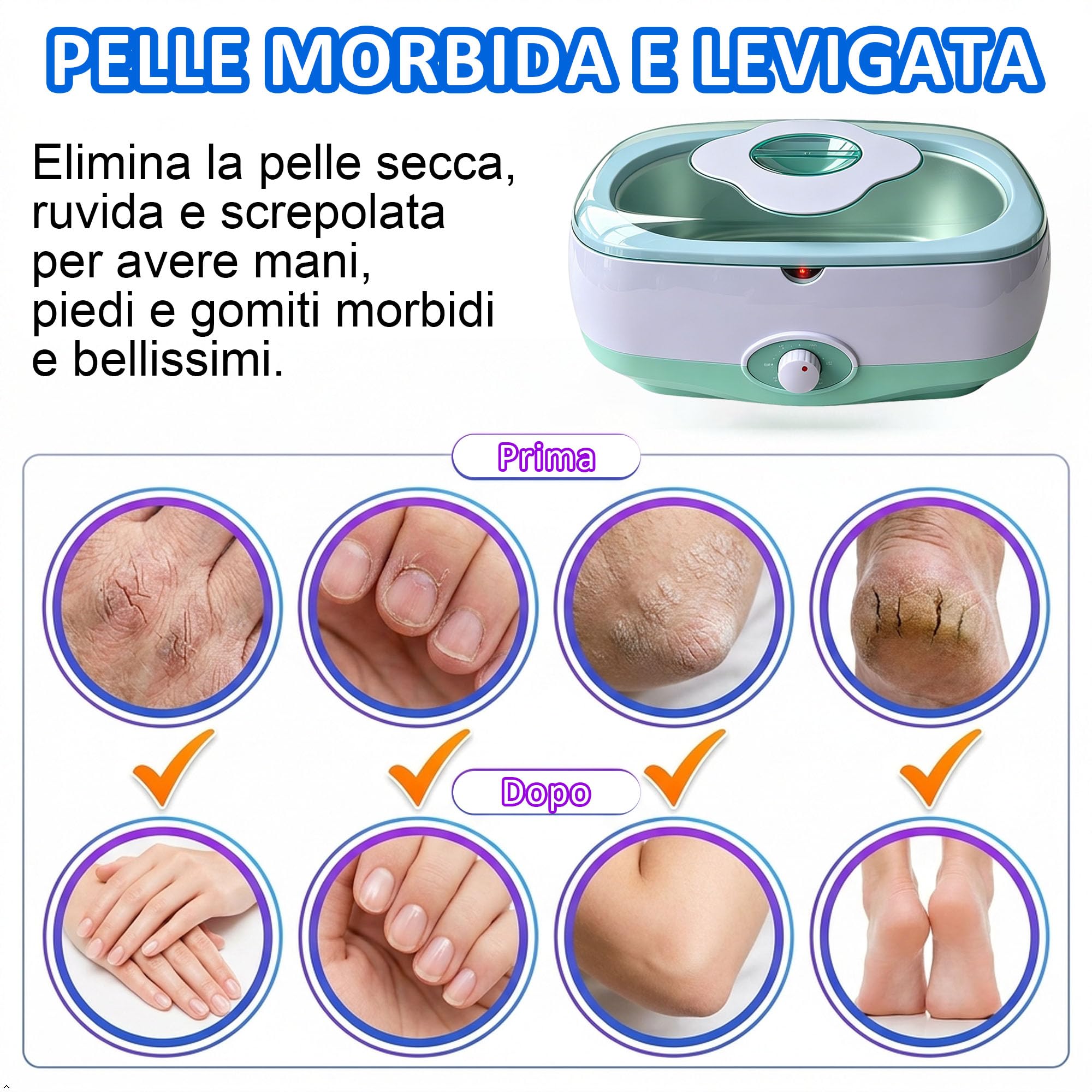 Bagno di paraffina per mani e piedi, apparecchio 5000 ml con 4×450 g cera di paraffina bio, accessori inclusi, trattamento professionale per pelle secca e ruvida