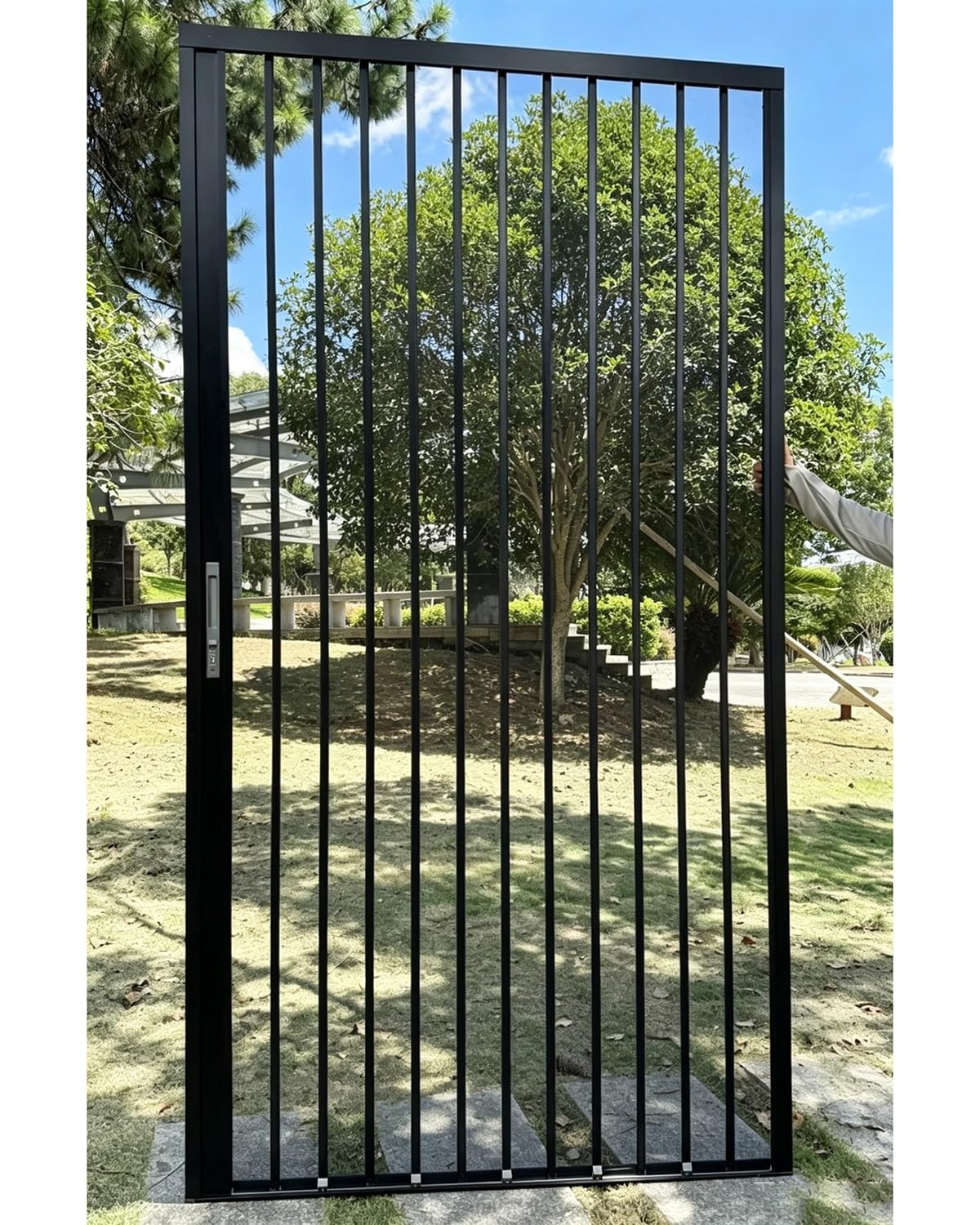 Jievmrs Complete Folding Accordion Door Hardware Kit, Aluminum Frame & Tear-Proof Mesh Panel Sliding Door, Black Multifold Folding Gate Simple Installation(70x80in(178x203cm))