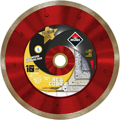 Premium Diamond Blade Red Cobra Wet 10" | Ideal for Cutting Porcelain, Ceramic, Glass, Marble, Granite, Natural Stone.