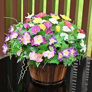 Artificial Flowers for Outdoor Indoor Spring Summer Decoration,Fake Plants Greenery Planter Porch Patio Yard Balcony 6 Bundles (Mix Pink Red Purple Yellow Whihte)
