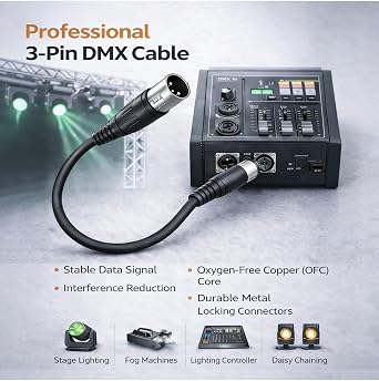 Gearlux DMX Cable, 3 Pin, Male to Female, 3.2 Feet - 10 Pack