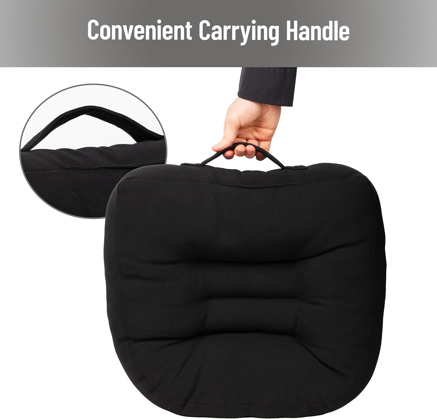 Mind Reader Air-Cloud Booster Seat Cushion for Office, Car, Wheelchair, Support Pillow with Carry Handle, Black