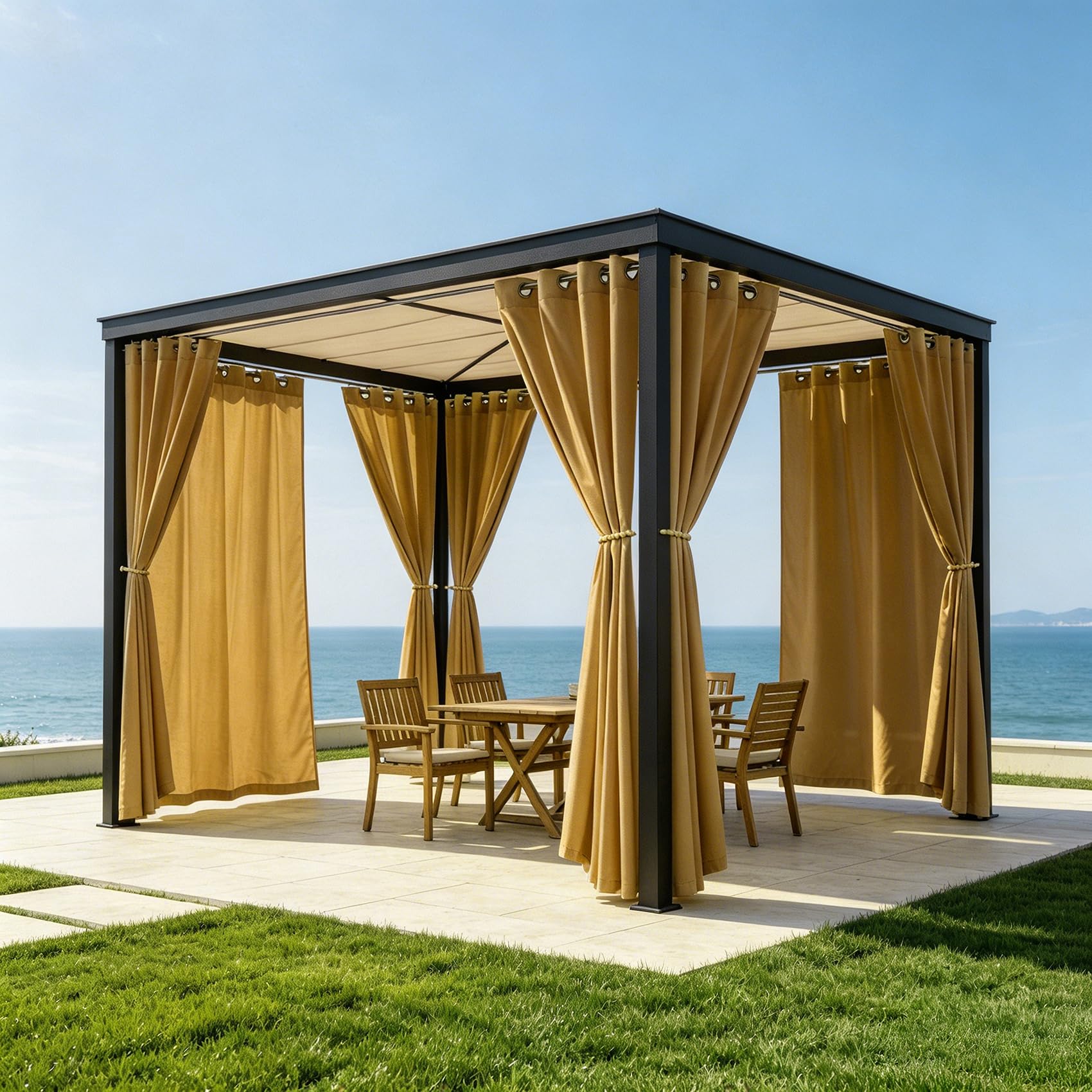 Photo 1 of LZY 8-Panel Outdoor Curtains - 52"x120" Gold Blackout Waterproof Grommet Top