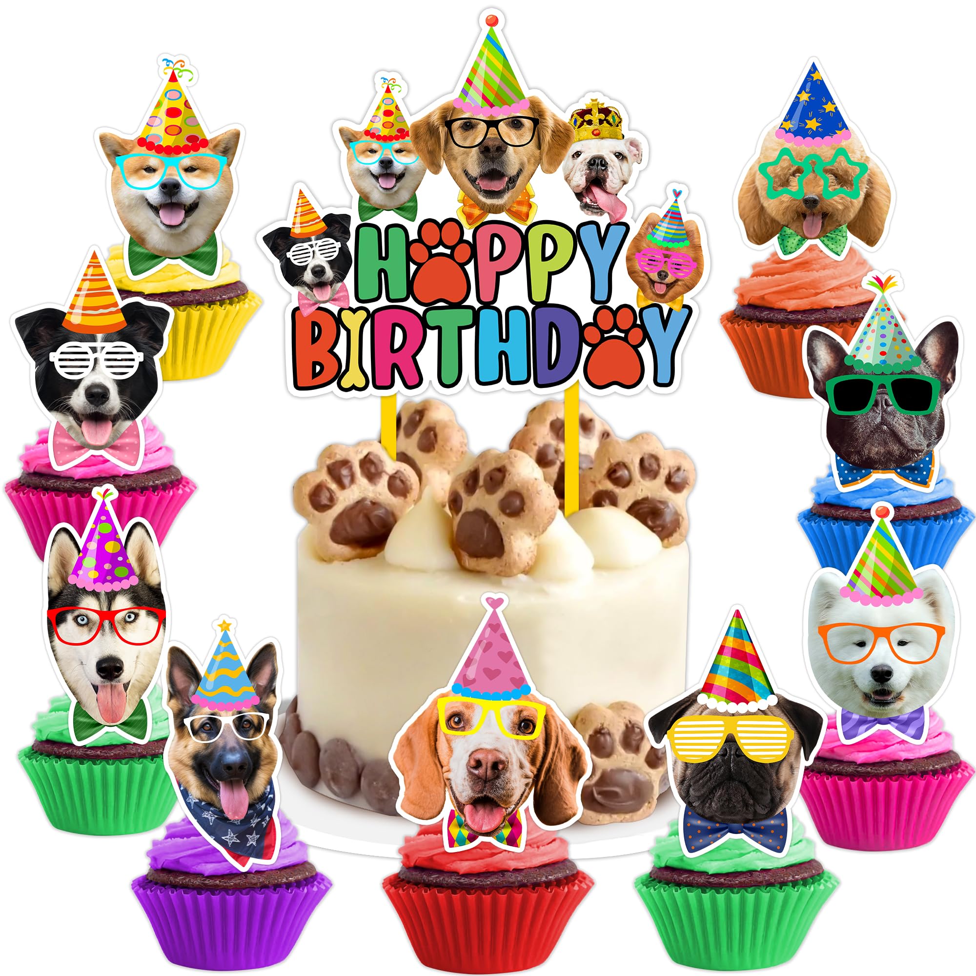 25 PCS Puppy Dog First ThemeThemed Happy Birthday Cake Topper Cupcake Toppers Party Supplies Decorations Favors Decor Bone Paw Cute Gifts for Boys