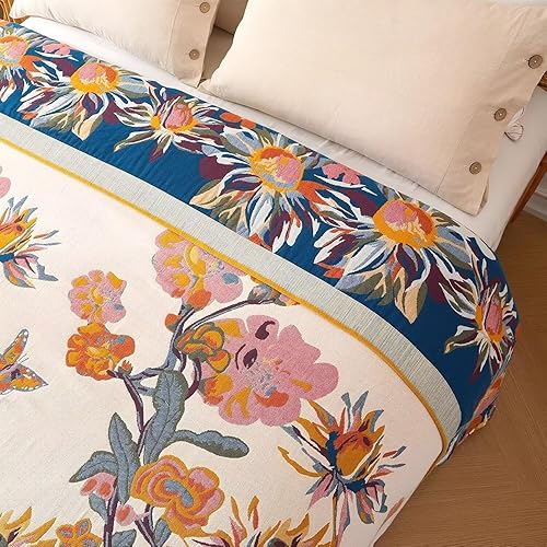 Miniatura 8 de Manta bohemia, suave 100% algodón para cama, 50 x 60 pulgadas, reversible, transpirable, ligera, para otoño, todas las estaciones, decoración de