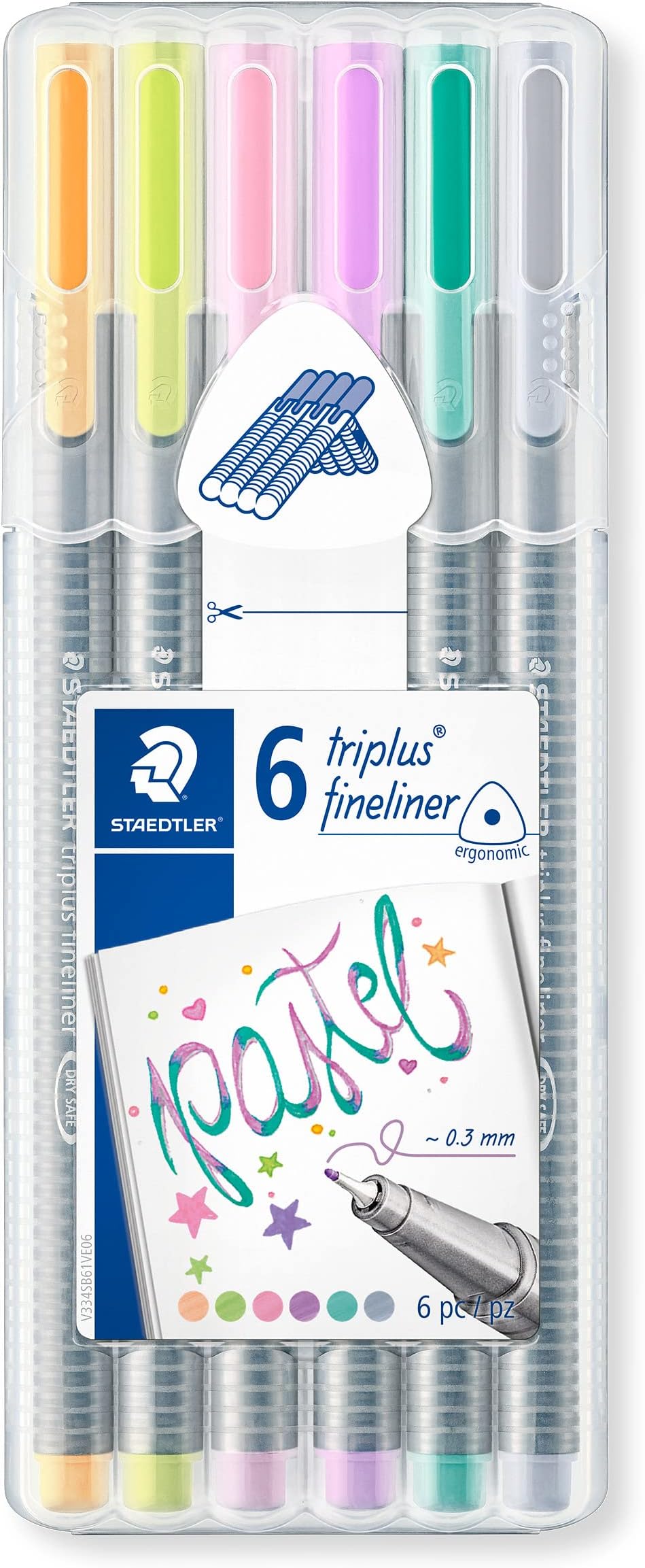 334 SB6CS1 Triplus Fineliner Superfine Pen, 0.3mm Line Width - Assorted Pastel Colours (Desktop Box of 6)