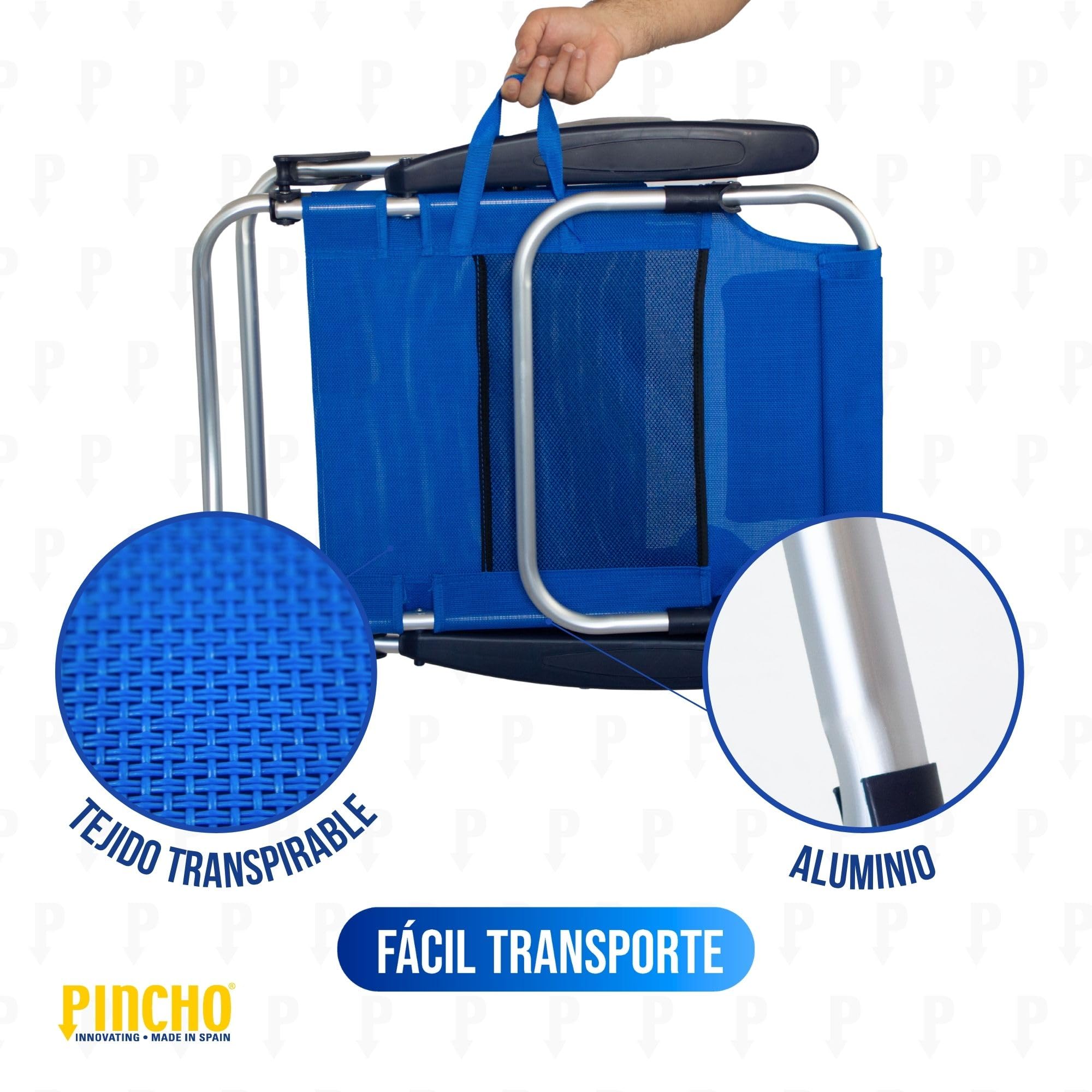 Pincho Silla de Playa Reclinable Aluminio 4 Posiciones Plegable Ligera Resistente 110kg textilene Transpirable con Reposacabezas y Bolsillos Azul Turquesa y Marino (2, Azul Marino)