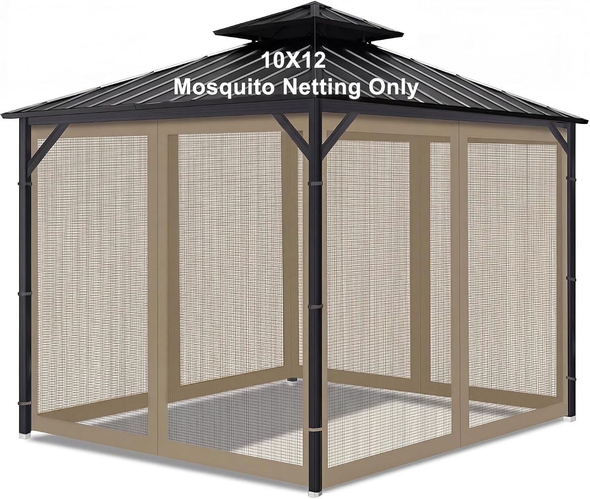 Gazebo Universal Replacement Mosquito Netting for Patio Outdoor – 10x12 Mesh Screen Curtains 4-Panel Sidewall Canopy Net with Zipper for Pergola Gazebo Screen Panels（Khaki）