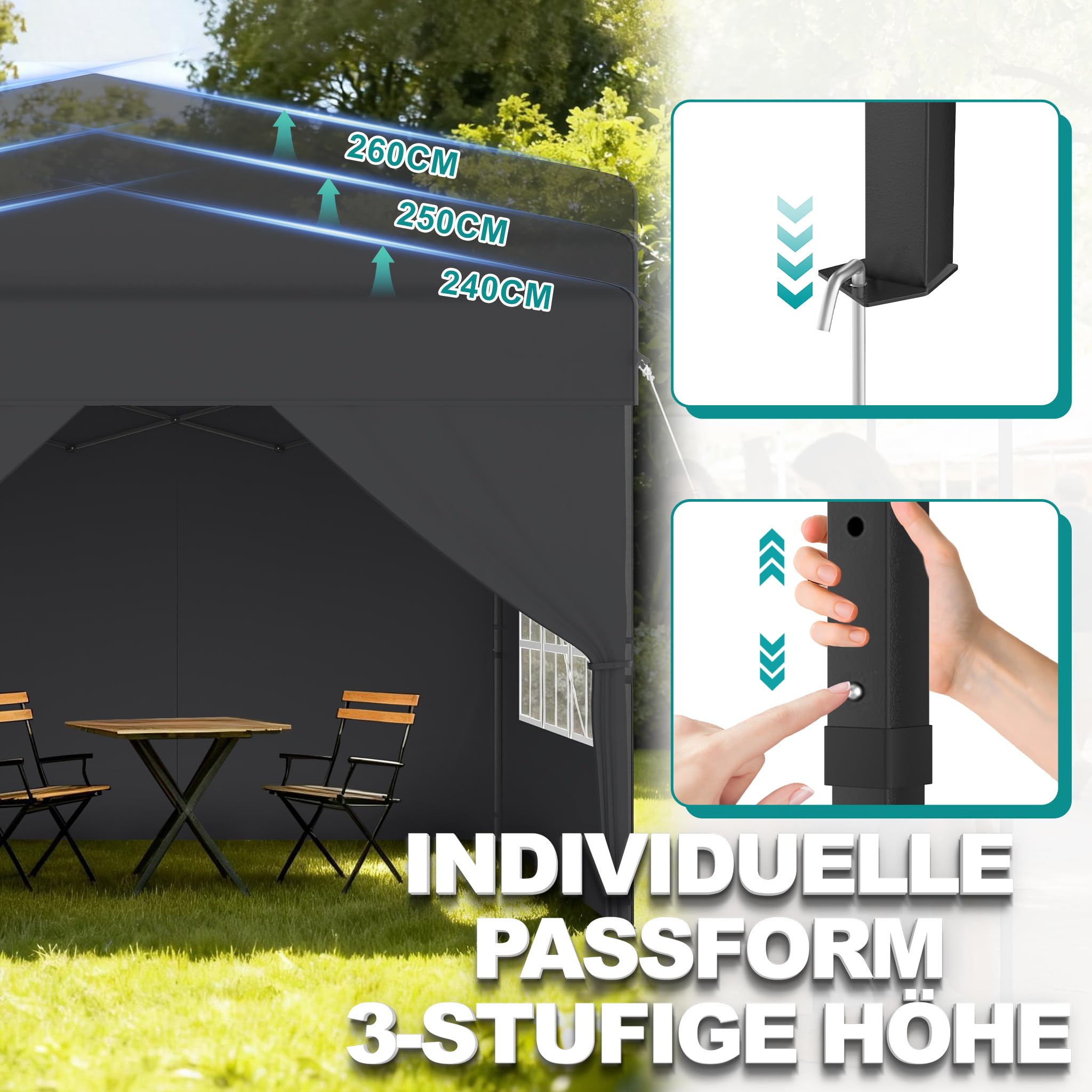 Aufun namiot składany 2,5x2,5 m, wodoodporny pawilon ogrodowy, ochrona przed promieniowaniem UV, namiot składany z ściankami bocznymi, namiot imprezowy składany do kempingu, wesela, dziedzińca