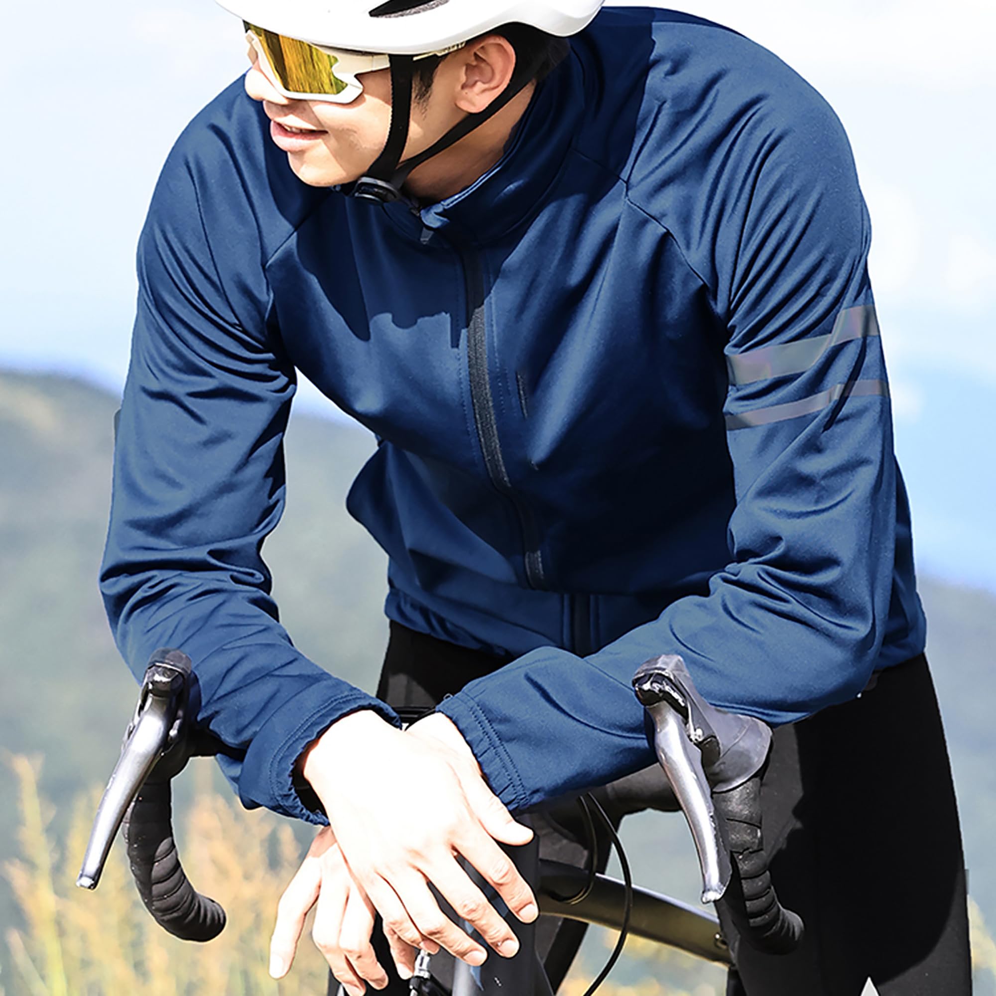 Chaqueta Cortavientos Ciclismo para Hombre, Waterproof Cycling Jacket, MTB Jacket, Ropa Deportiva Transpirable Ligera con Bolsillos para Senderismo Exteriores al Aire Libre