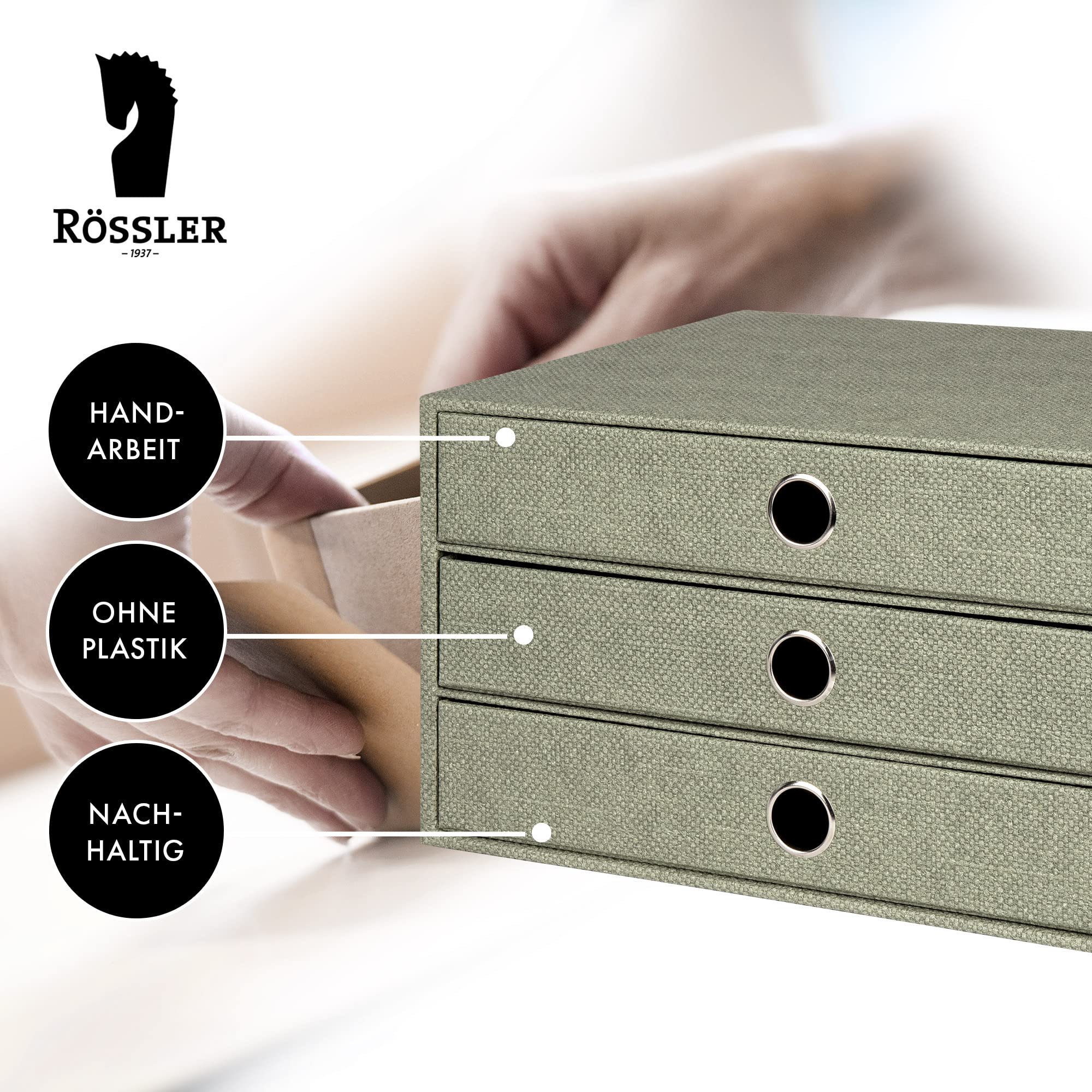 Rössler - S.O.H.O. Meuble à 3 tiroirs A4 34 x 25 x 19 cm Sauge | Organiseur de bureau pour documents, dossiers, fournitures de bureau et rangement organisé