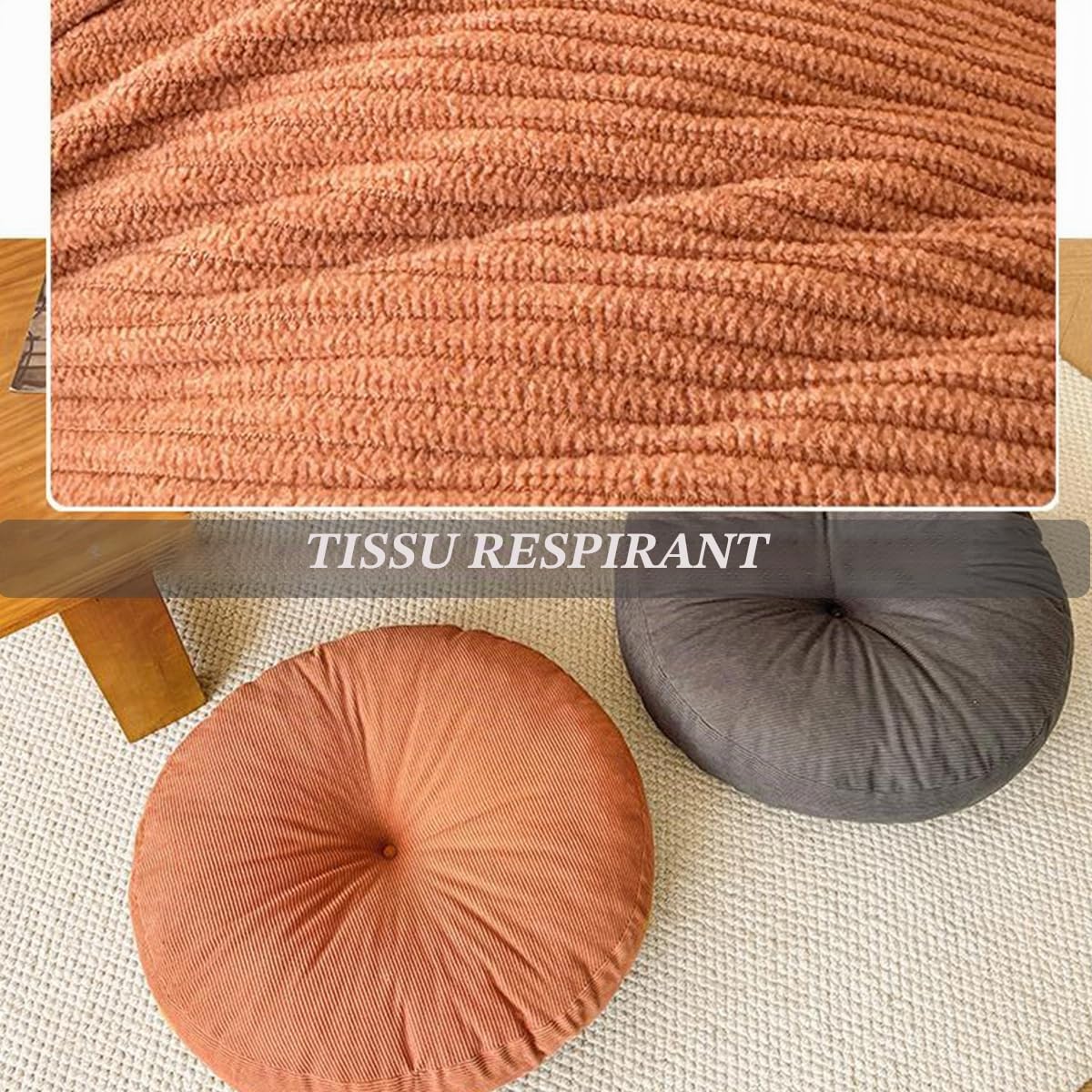 Lot de 2 coussins de sol pour adultes et personnes âgées, coussin de chaise rond rehausseur pour salle à manger, balcon, jardin, yoga, méditation - tatami japonais (2 pièces, 50 cm, orange)