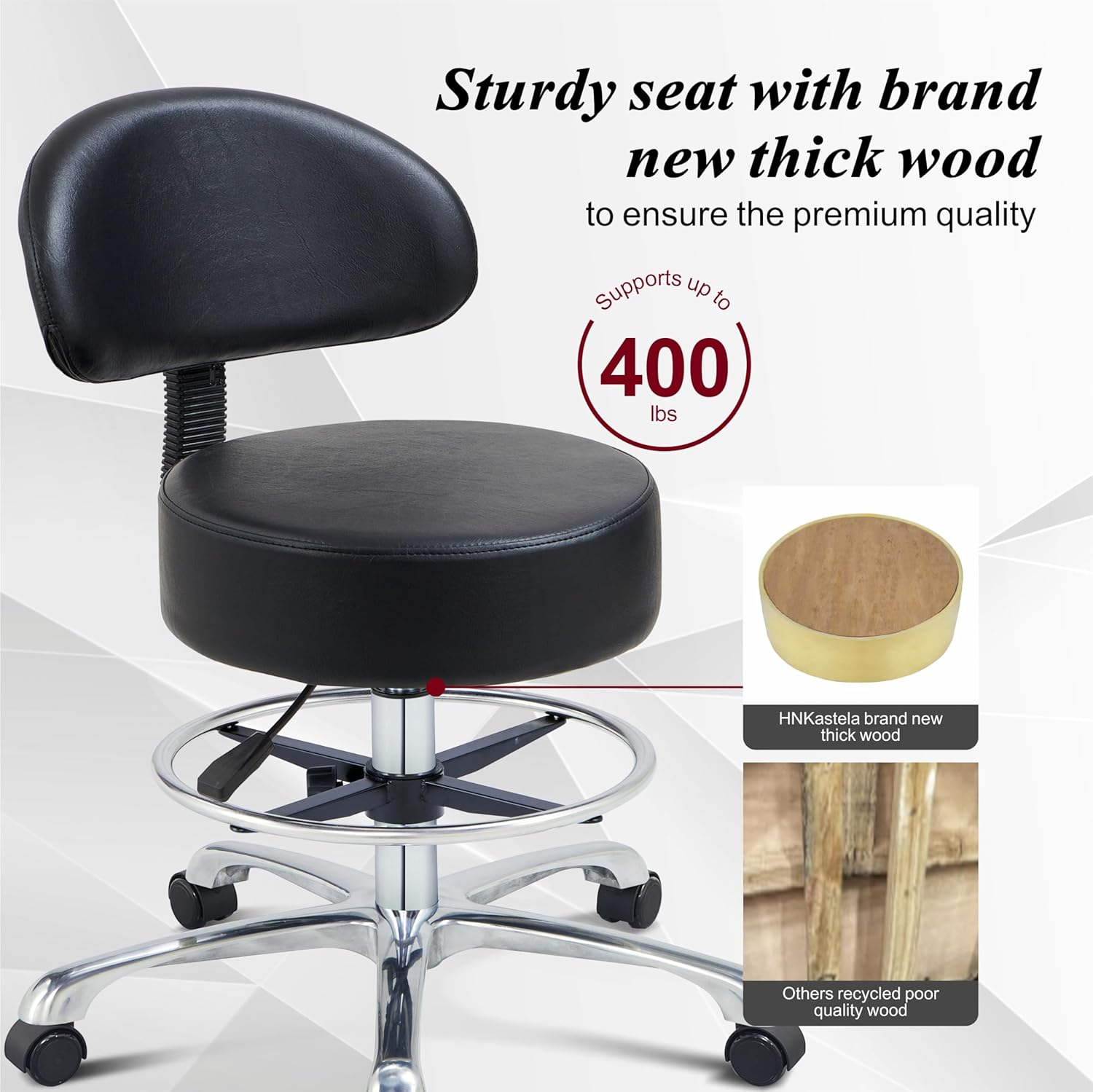 Height Adjustable Rolling Shop Stool with Back Support - Kitchen Stool with Wheels Heavy Duty Stool with Back for Salon,Spa,Massage,Tattoo,Esthetician – Rolling Stool Extra Thick for Extreme Comfort - Image 6