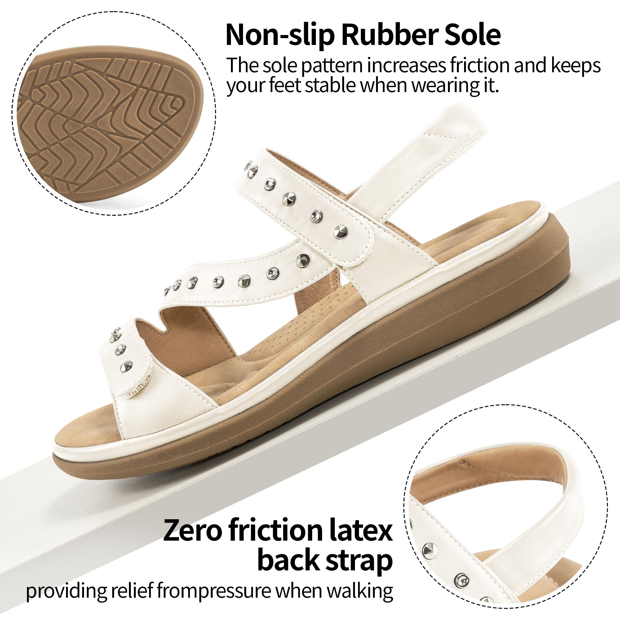 Almusen Womens Flats Sandals Dressy: Ladies Adjustable Walking Sandal Comfortable Orthopedic Shoes for Outdoor Hiking