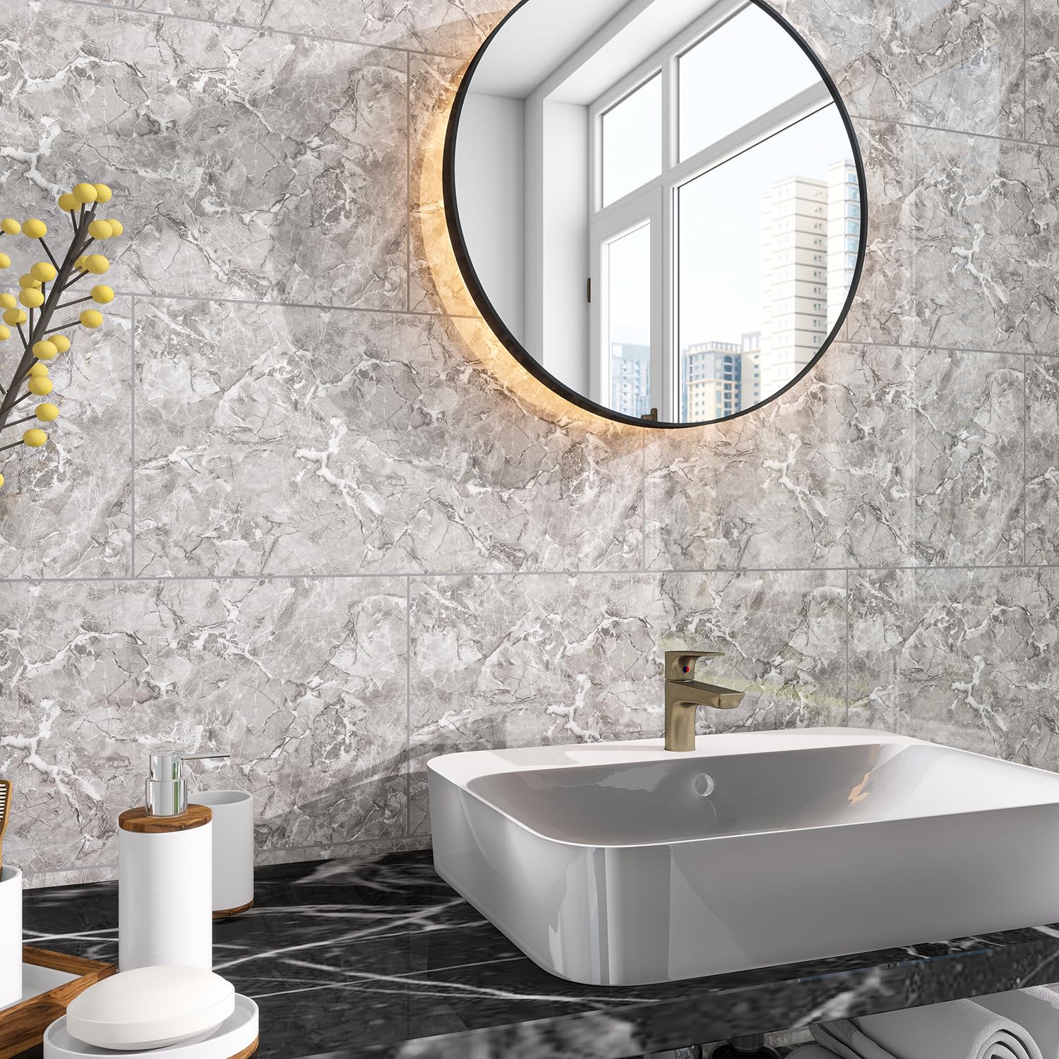 40 sztuk marmurowych backsplash do odklejania i naklejania, wodoodporne, 59,9 x 30 cm, panele ścienne PCW, płytki marmurowe z pianki PCW, tylna strona płytek (nie prawdziwe płytki) do kuchni, łazienki