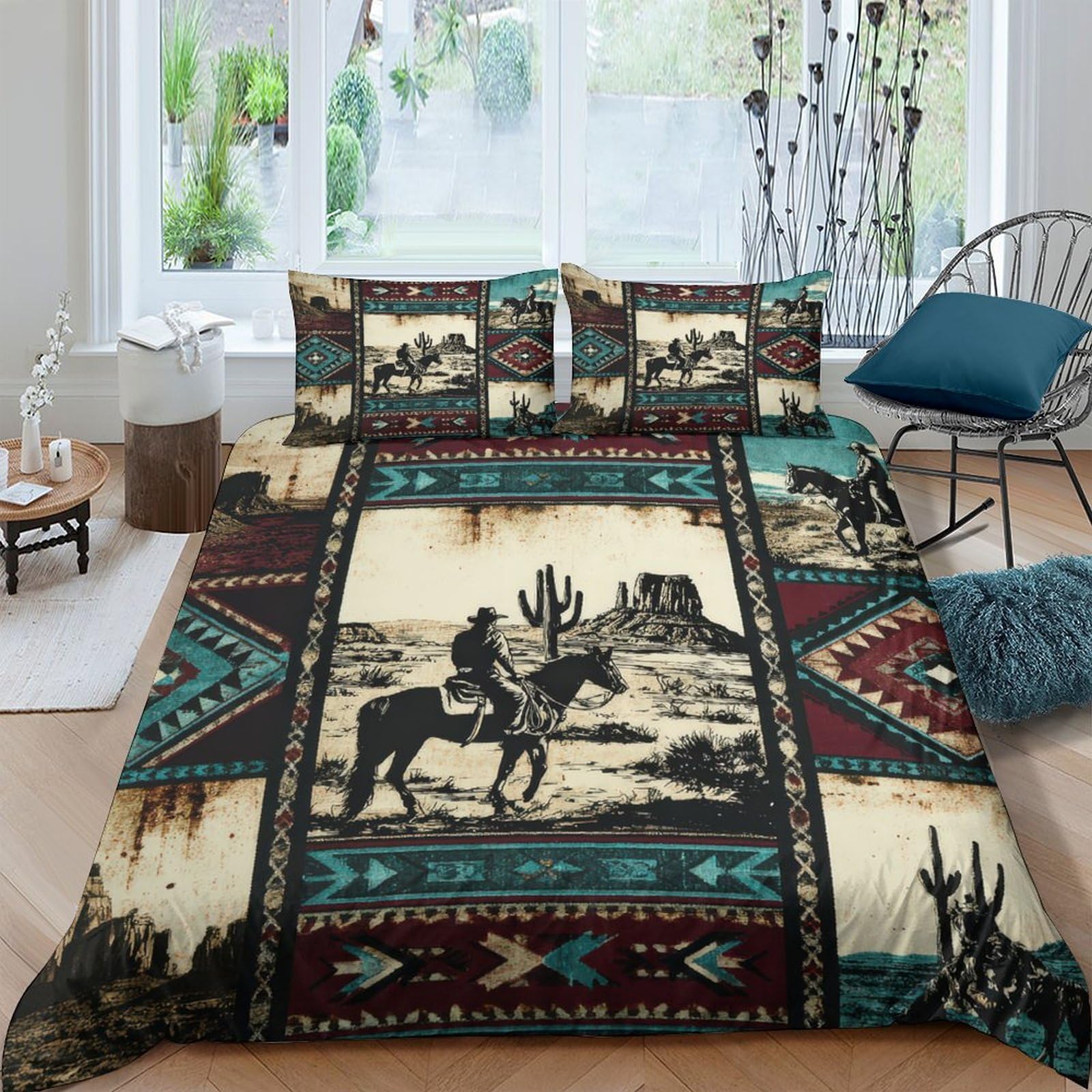 Ctjqhvkz Style-9 3D Printed Western Cowboy Fitted Sheet Microfiber Soft Breathable Vintage Desert Bed Cover For Bedroom Guest Room Decor Single（135X200cm）