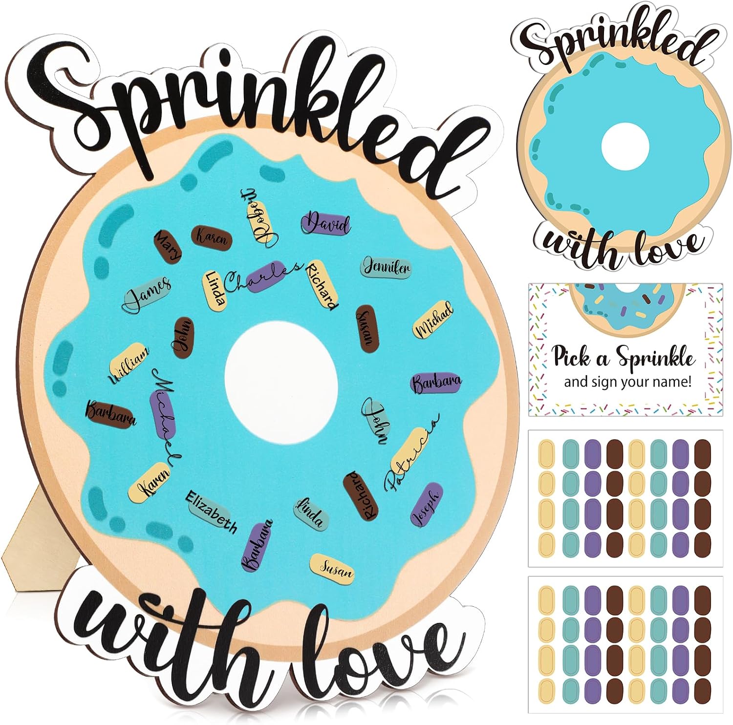 Donut Baby Shower Guest Book Alternatives Sprinkle Baby Shower Decorations Sign in Guest Book for Sprinkled with Love Gender Reveal(Blue)