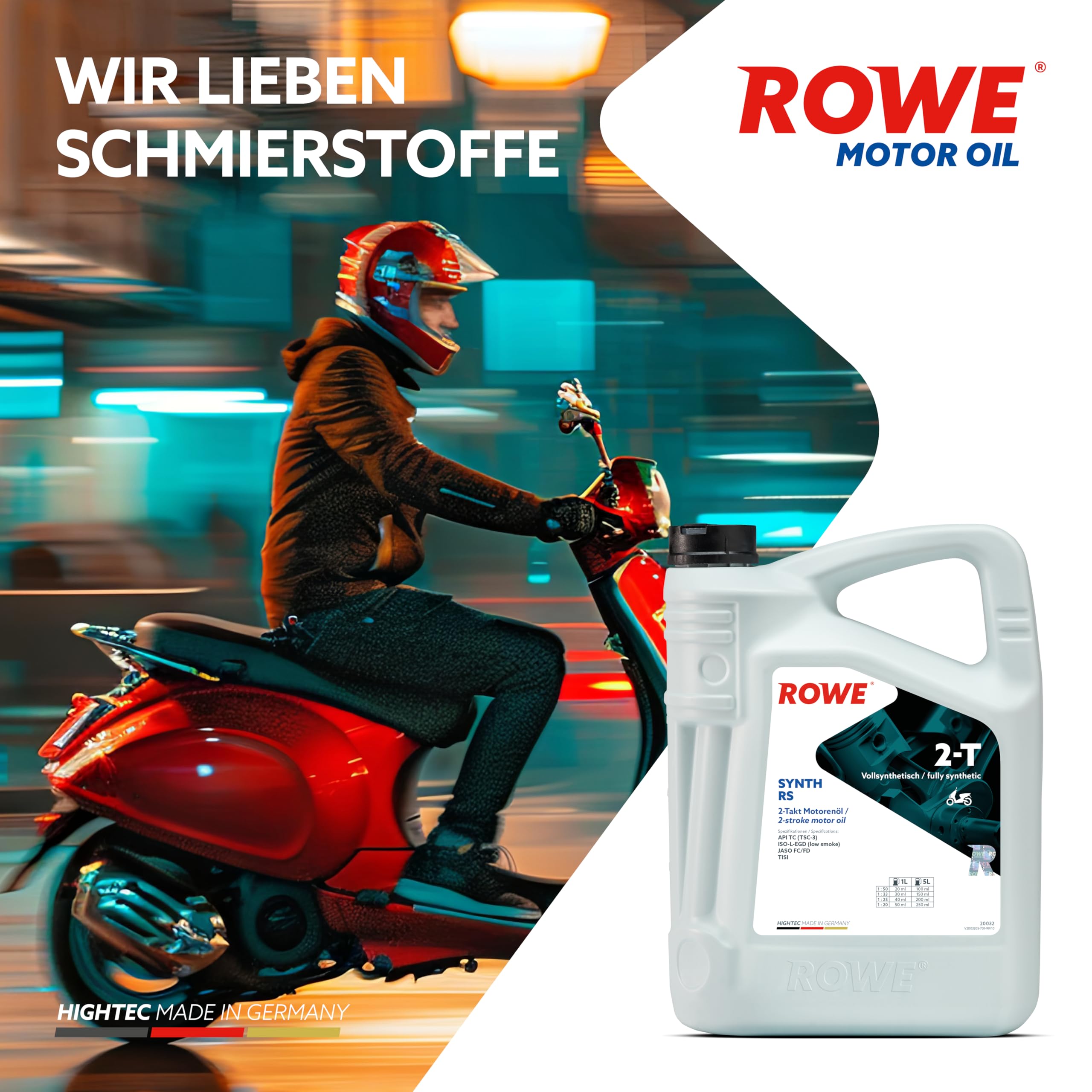 ROWE HIGHTEC Synth RS 2-T, 5 Liter, vollsynth. Ultra-High-Performance 2-Takt- Motorenöl | Vollsynthetisches Ultra-High-Performance 2-Takt-Motoröl für luft- und wassergekühlte Motoren, Art. Nr. 20032